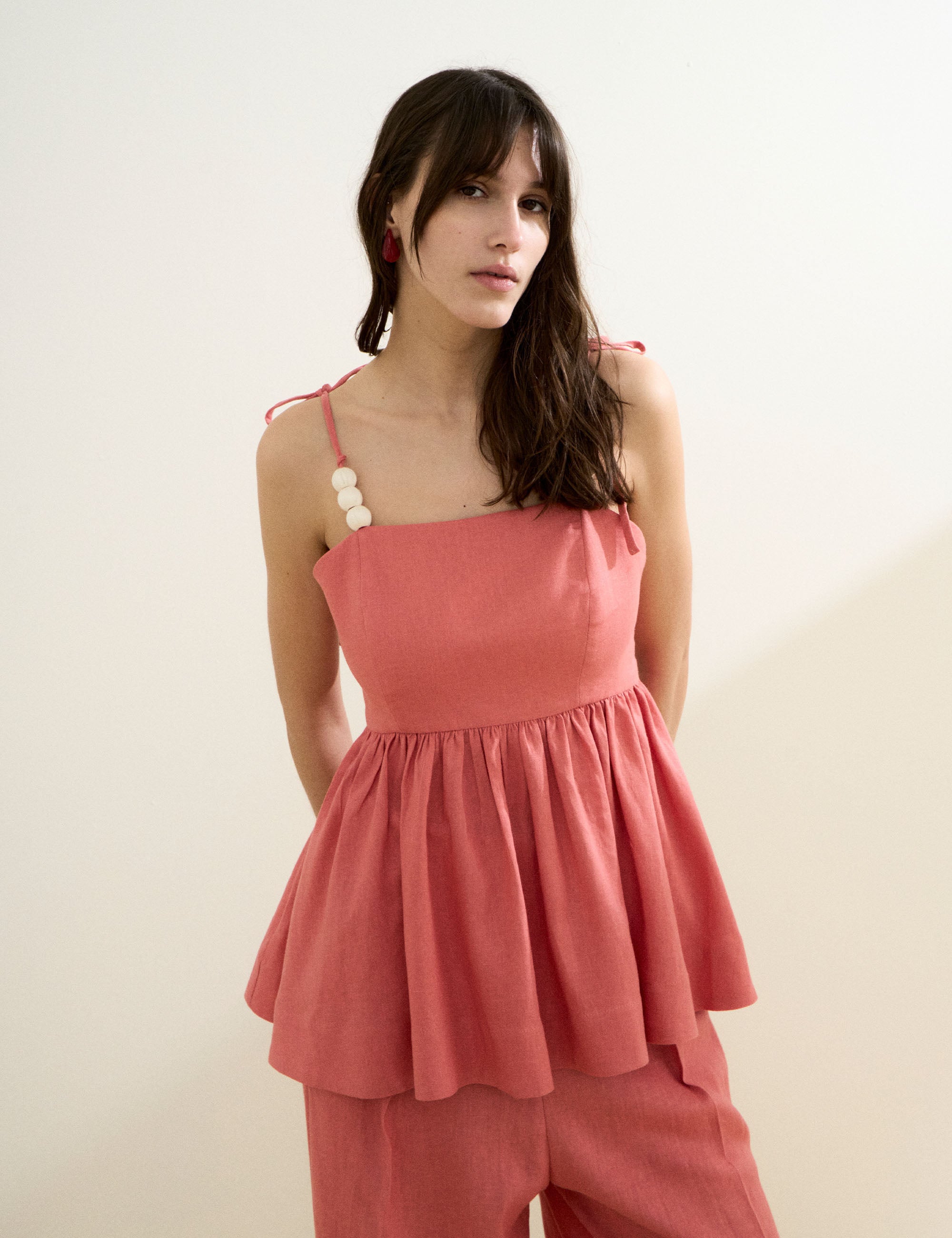 Conjunto Babi Peplum Manga Rosa