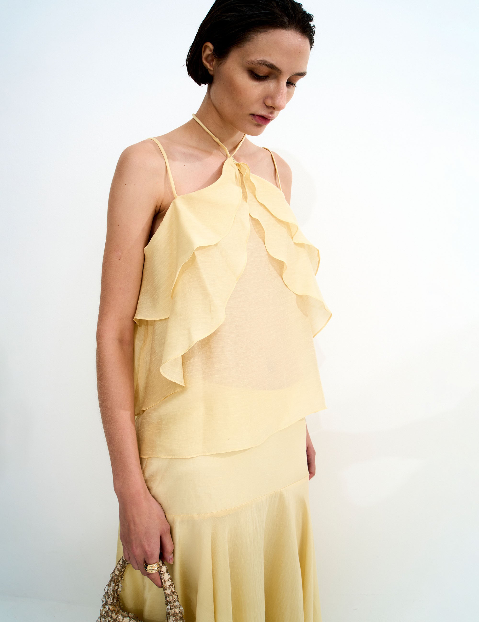 Conjunto Rosa Voil Amarelo