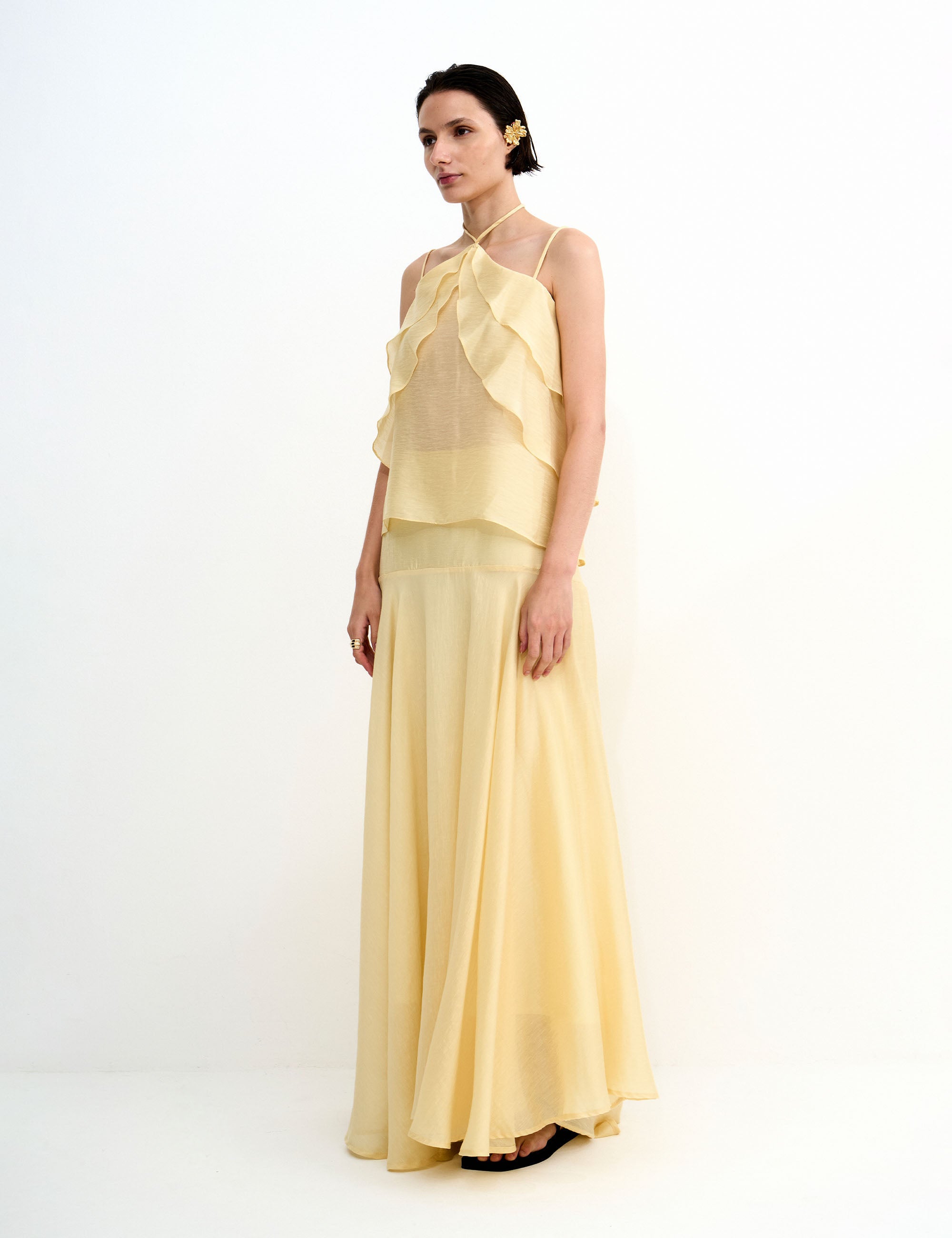 Conjunto Rosa Voil Amarelo