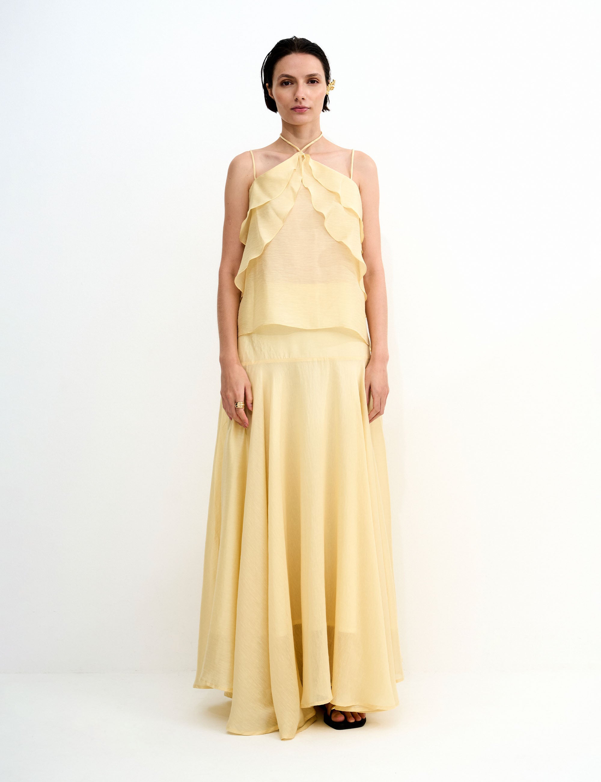 Conjunto Rosa Voil Amarelo