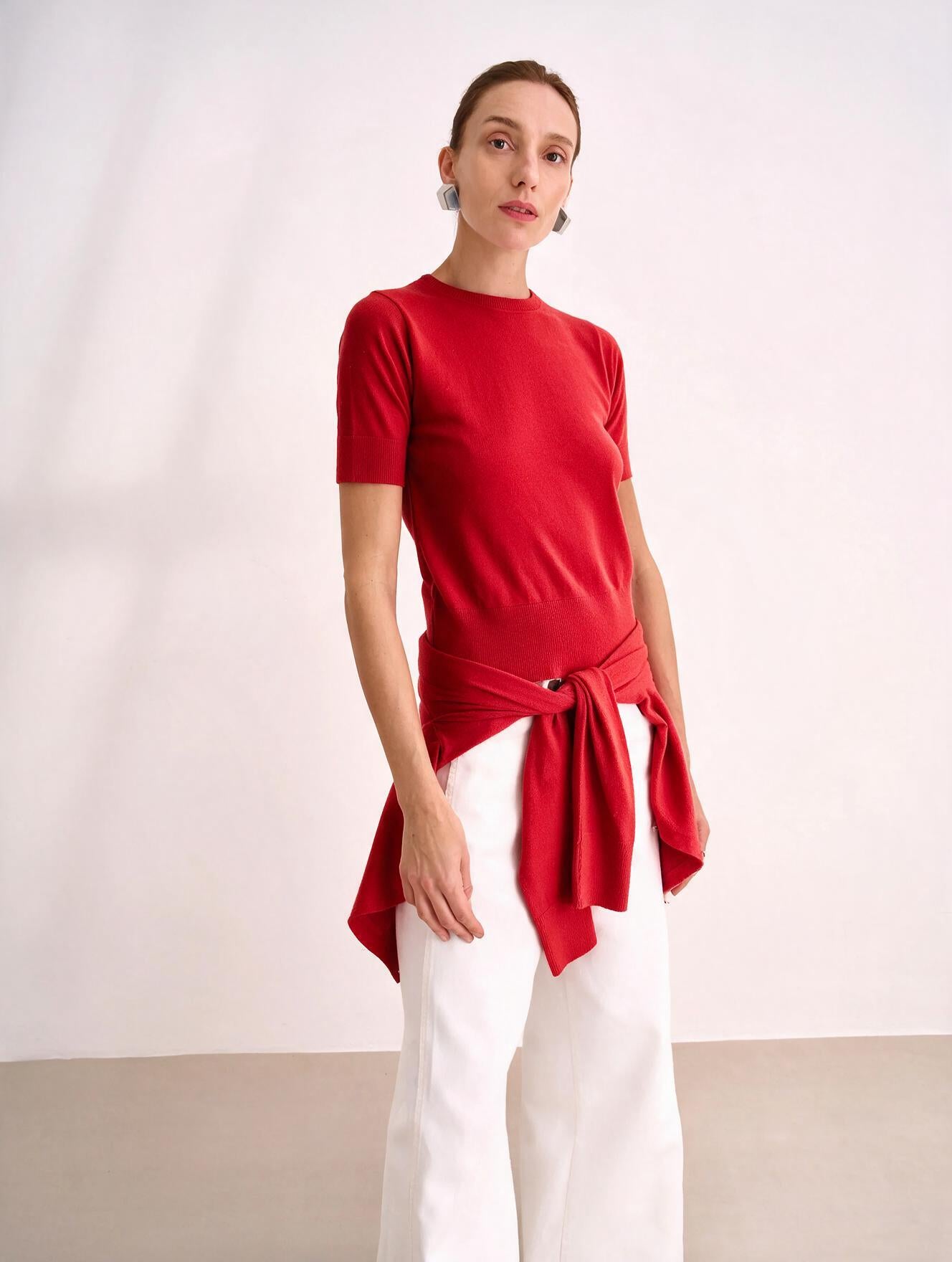 Blusa Manga Curta Tricot Vermelho