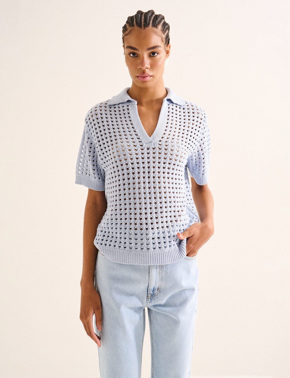 Polo Crochê Azul