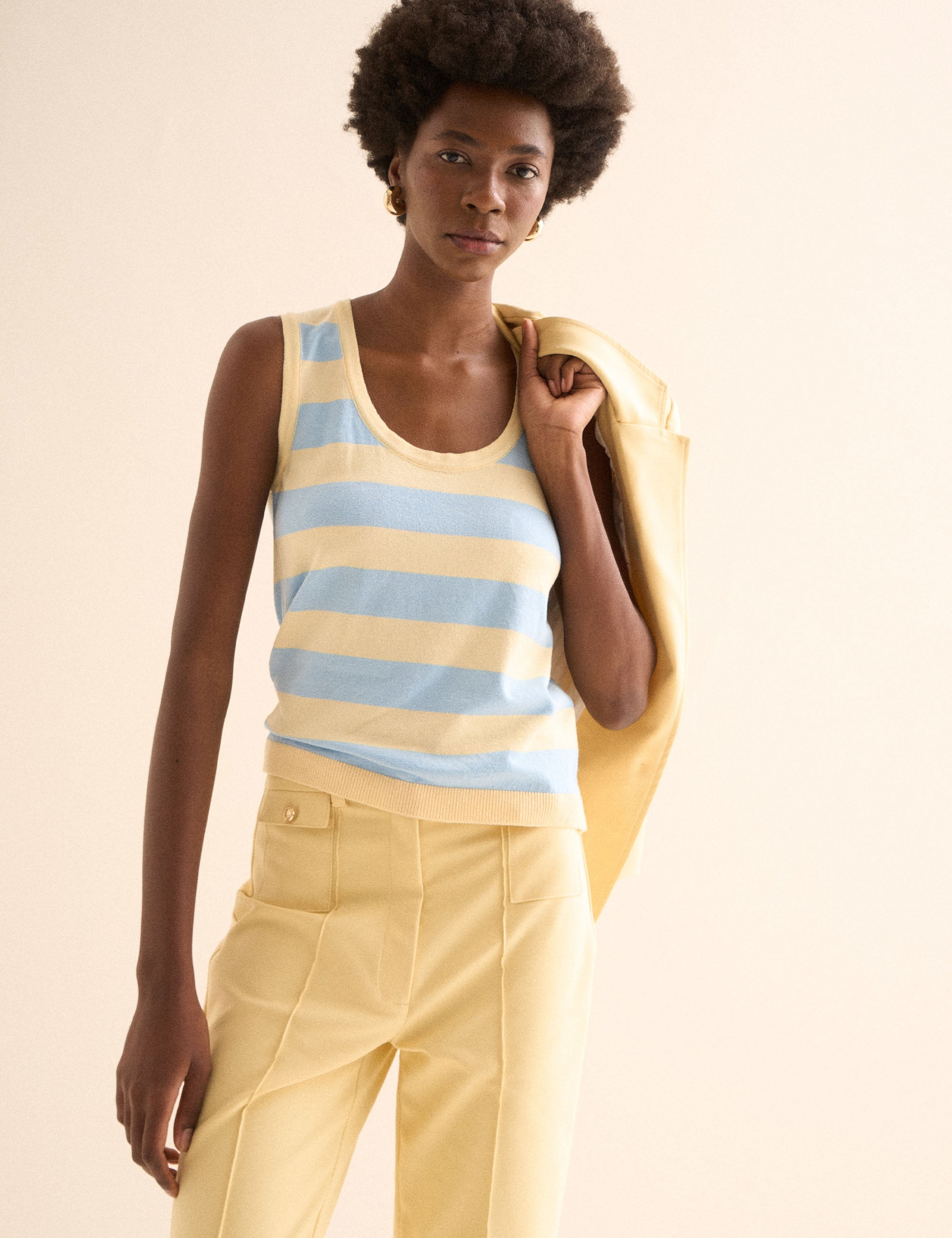 Regata Listrada Tricot Azul/Amarelo