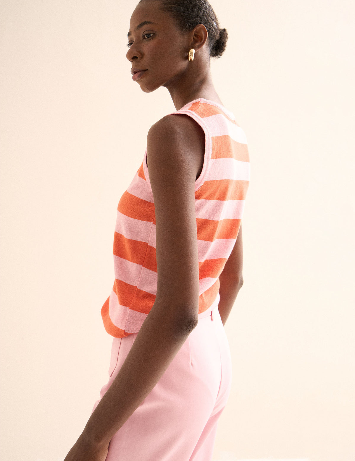 Regata Listrada Tricot Laranja/Rosa