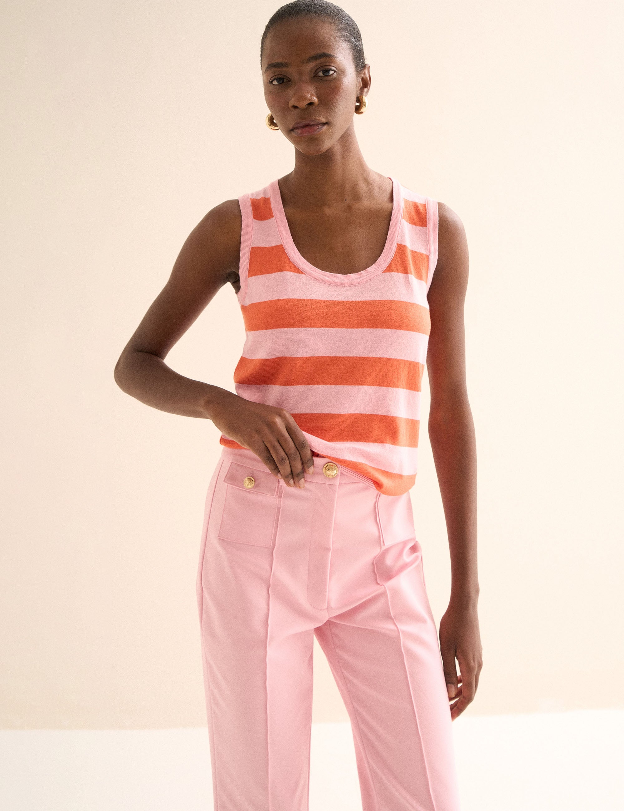 Regata Listrada Tricot Laranja/Rosa