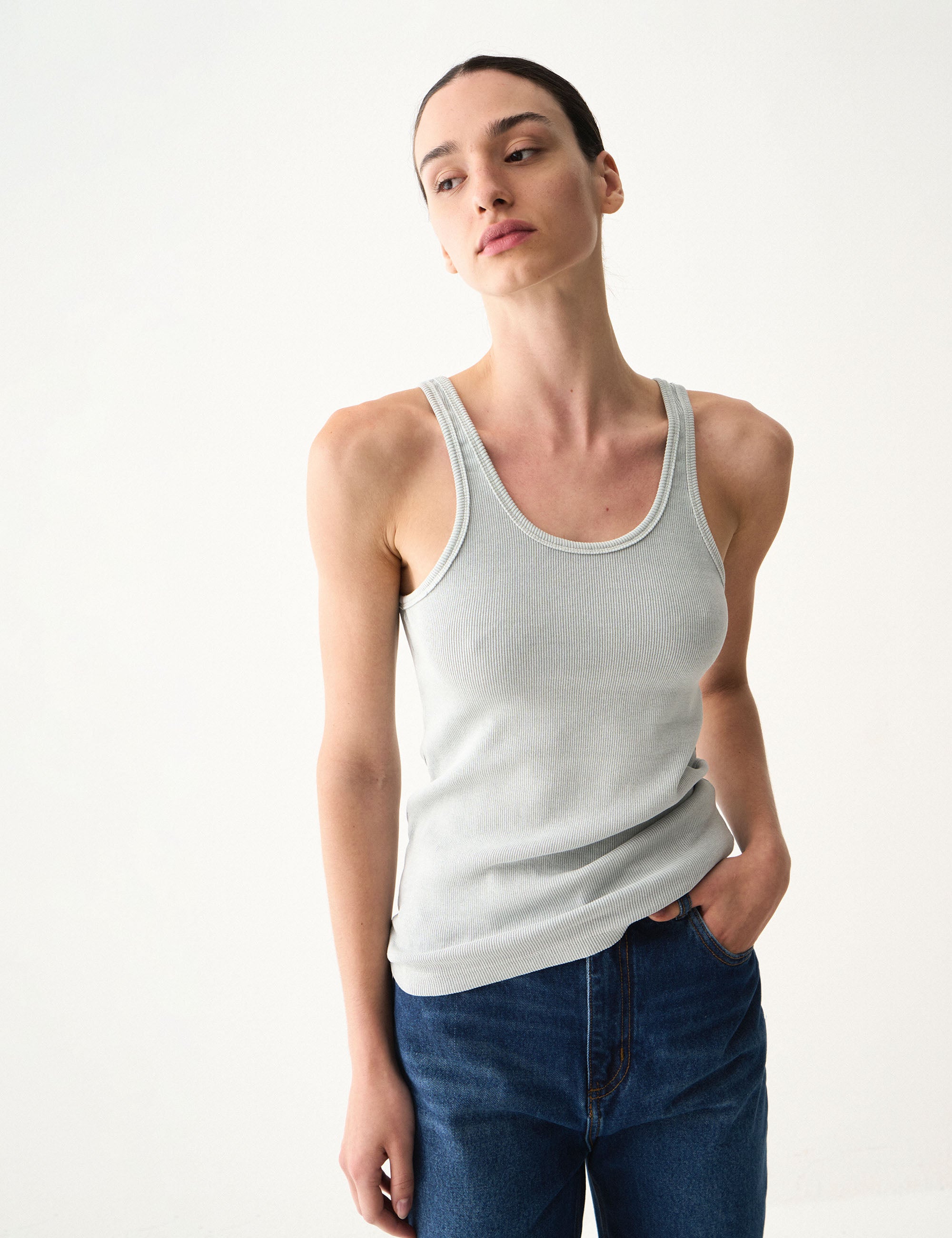 Regata Livia Canelada Cinza Mescla