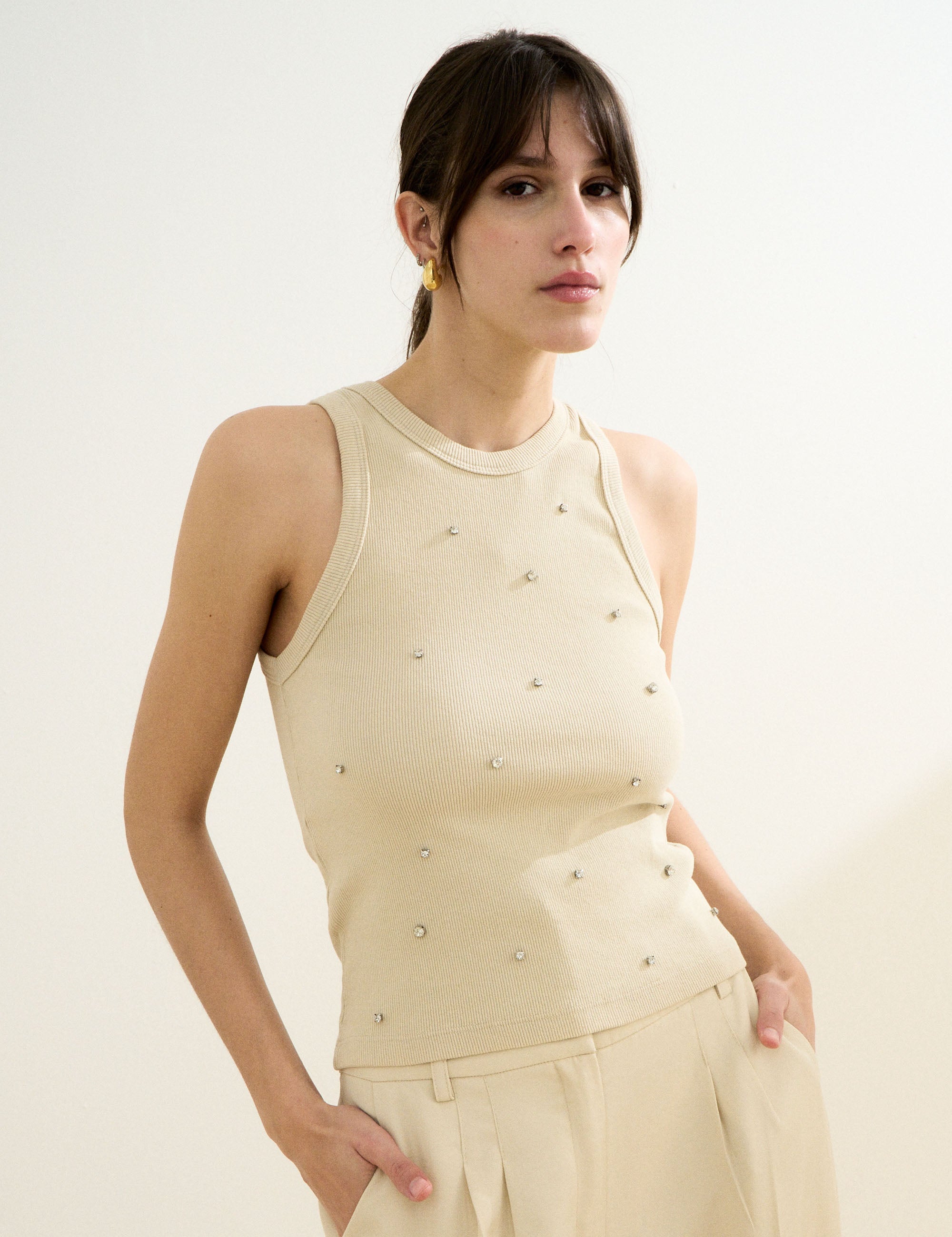Blusa Shine Canelada Areia