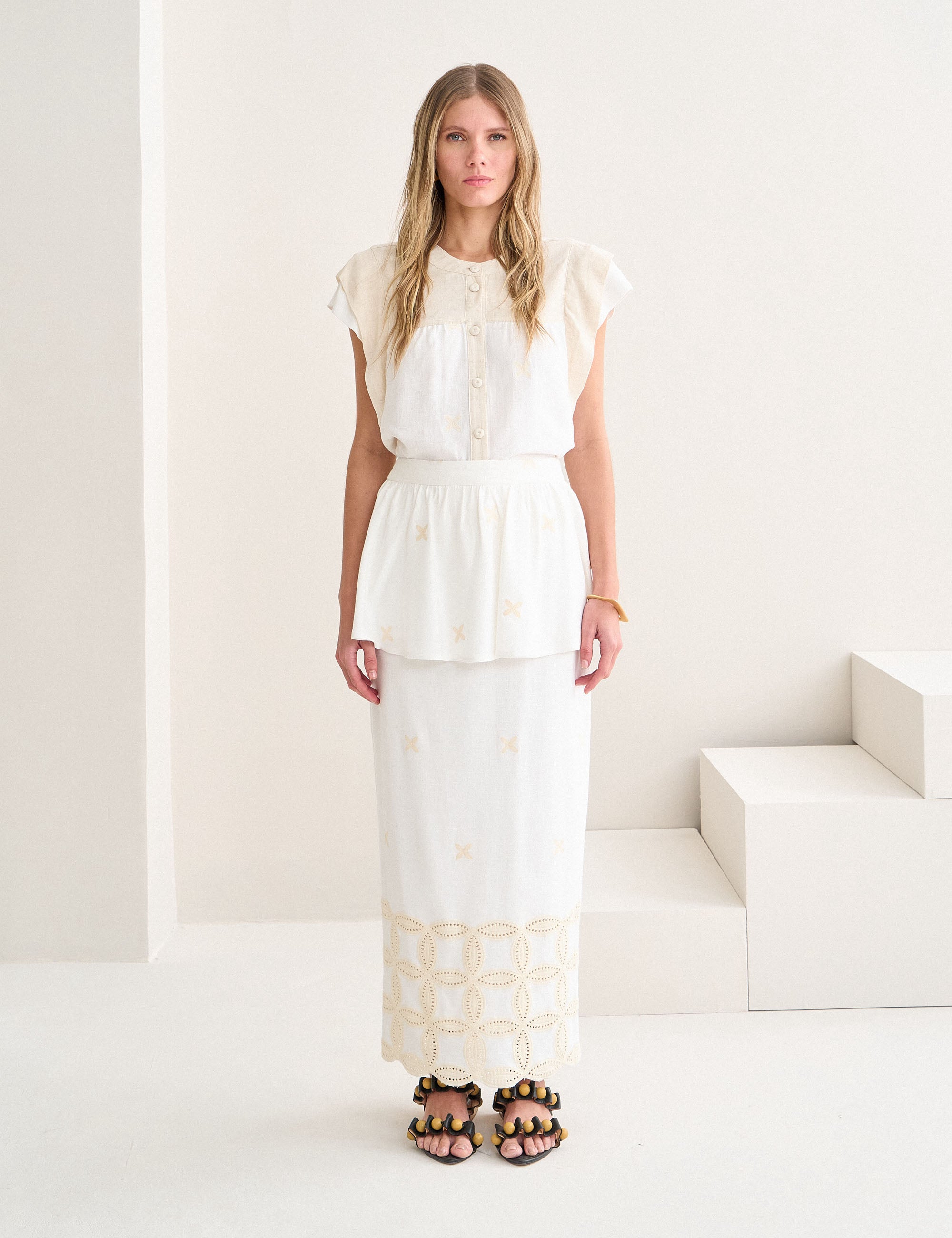 Saia Cecília Bordada Off White