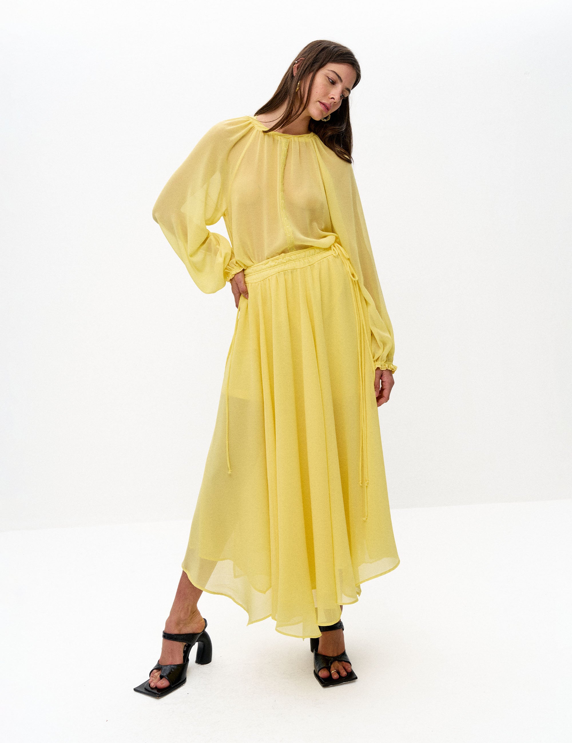 Saia Gabriela Chifon Amarelo