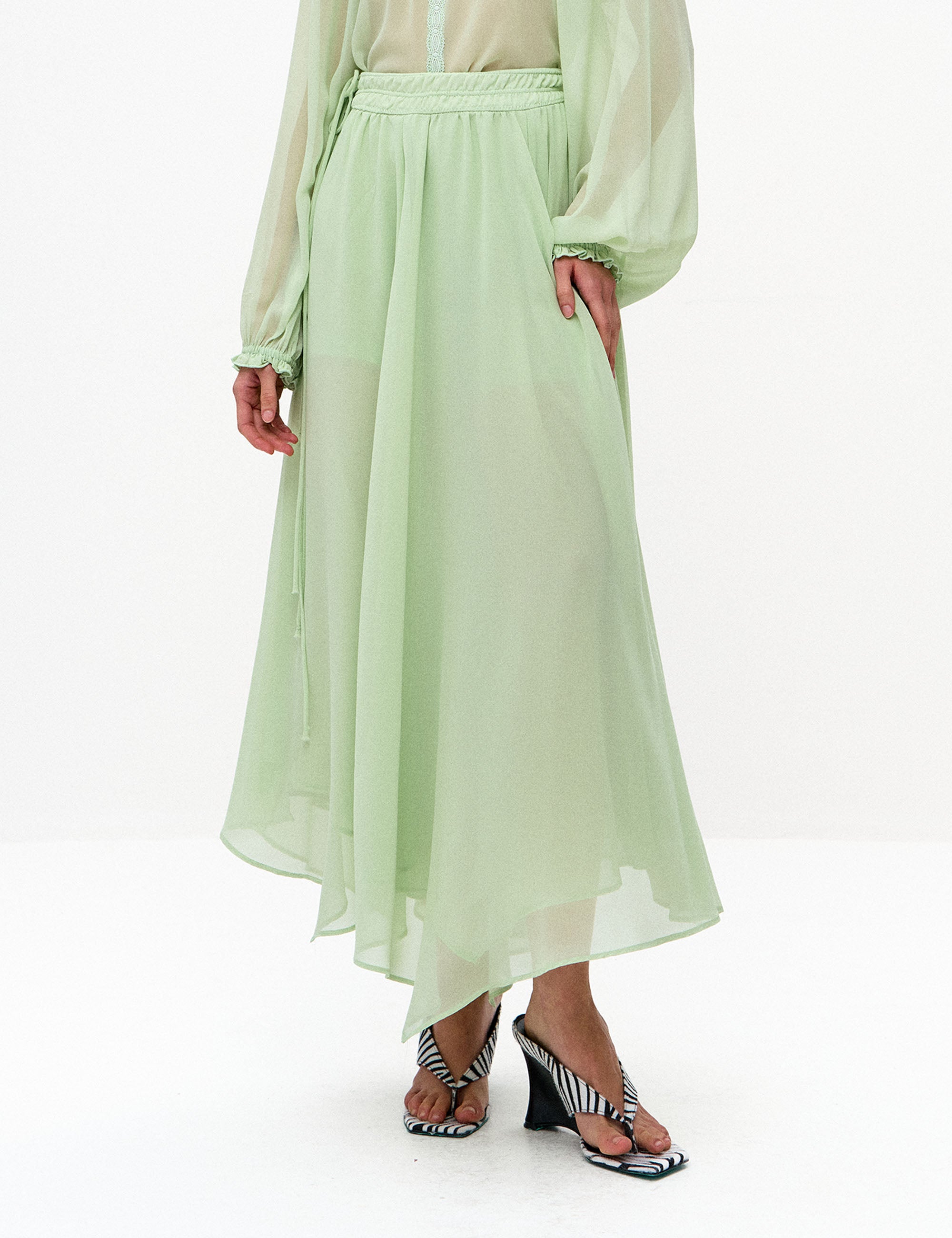 Saia Gabriela Chifon Verde Chá