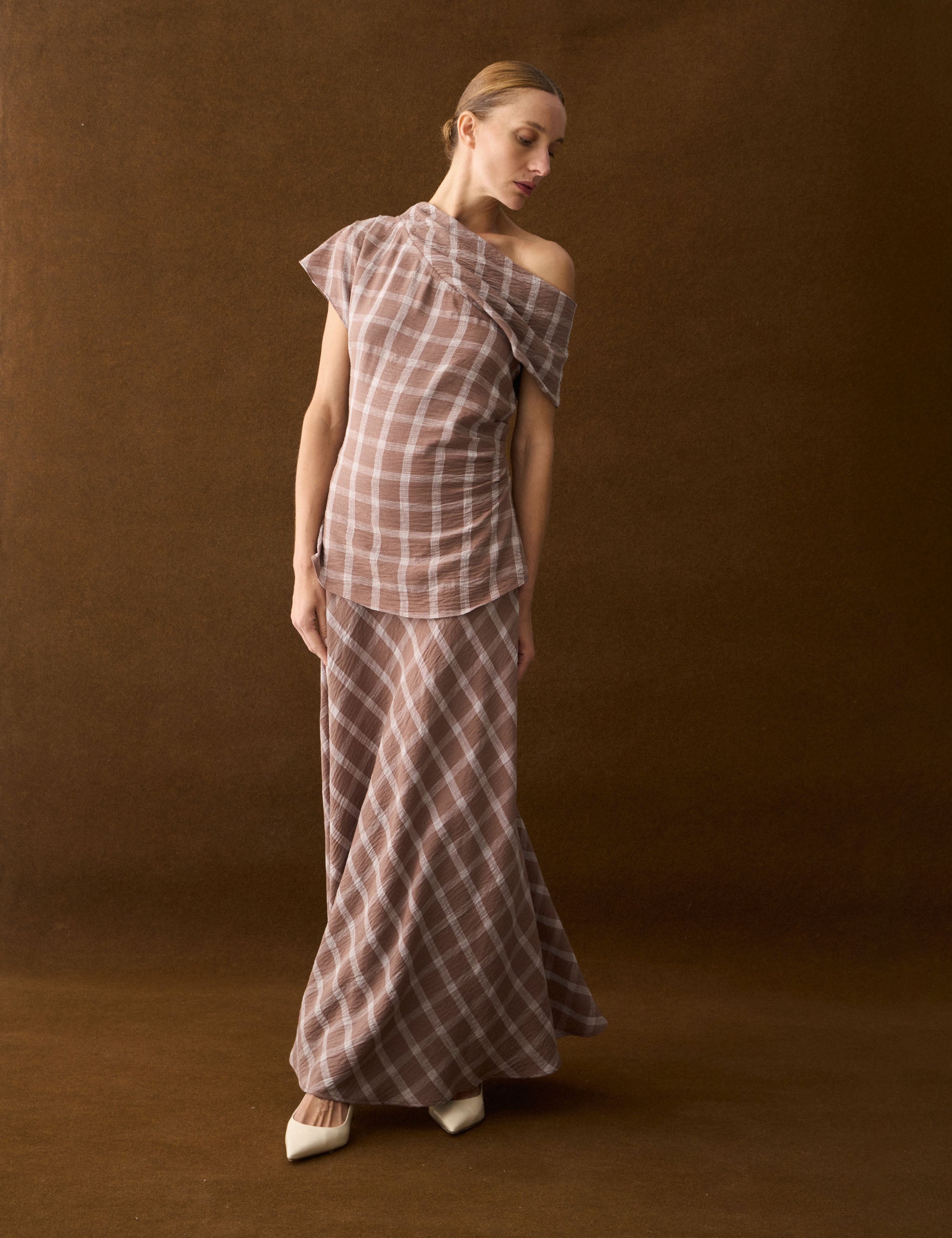 Saia Graziela Xadrez Marrom