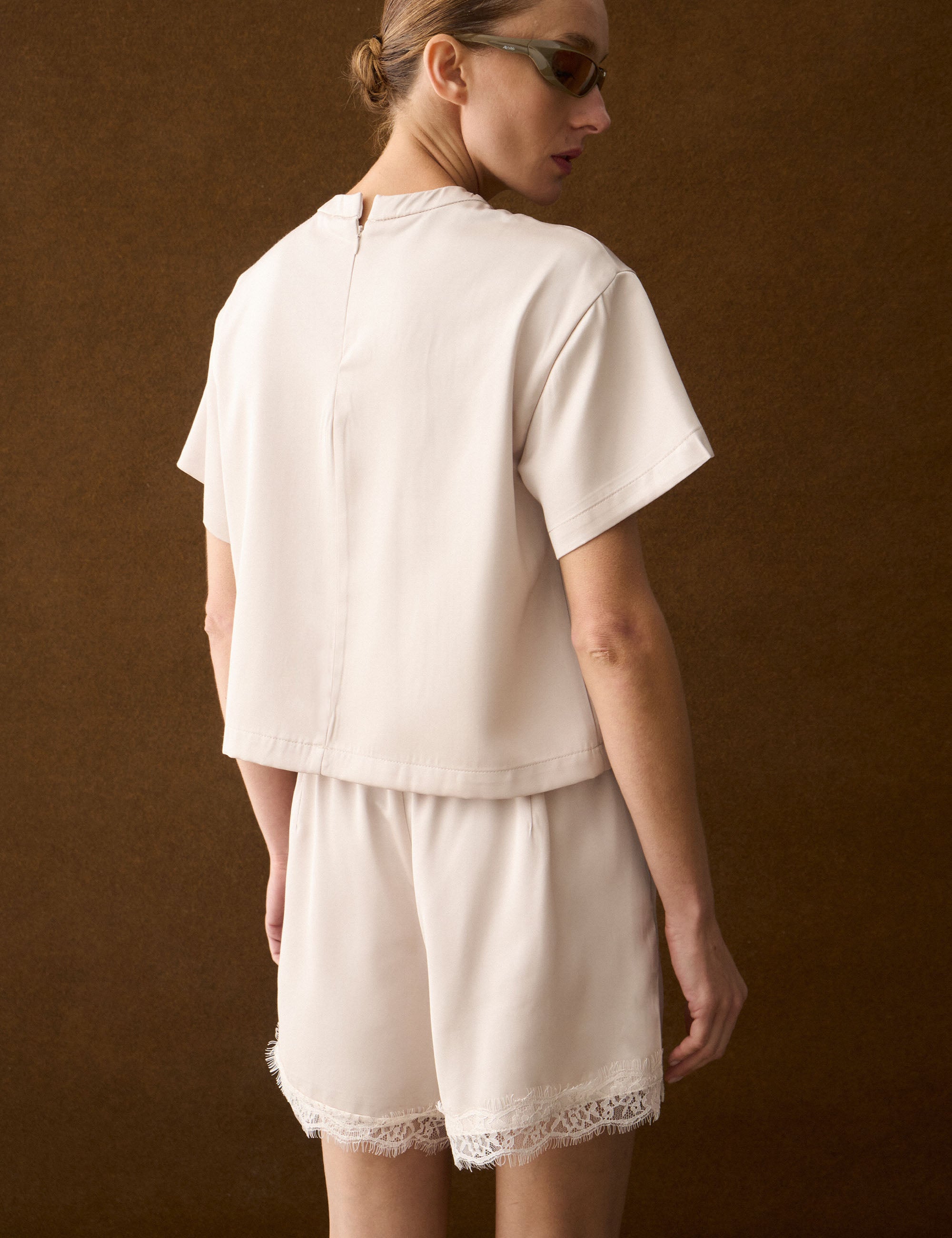 Shorts Lingerie Acetinado Porcelana