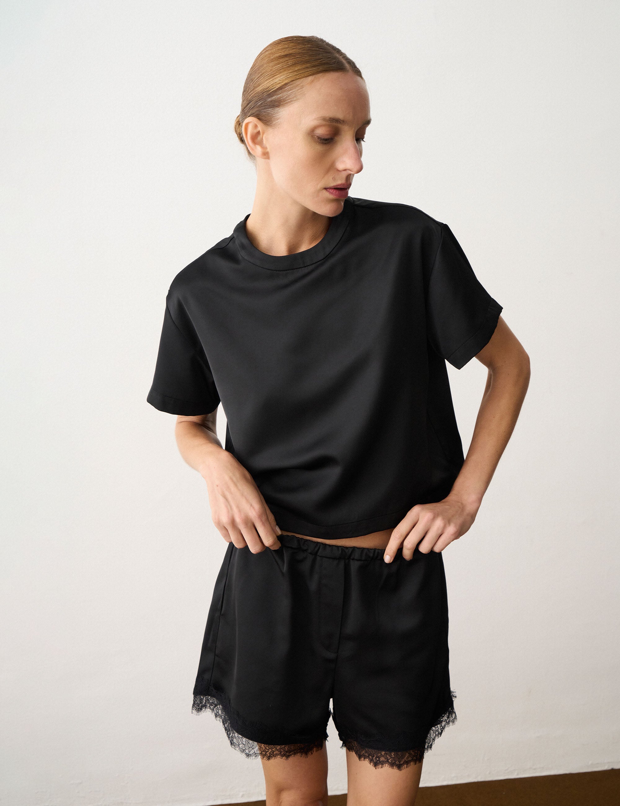 Shorts Lingerie Acetinado Preto