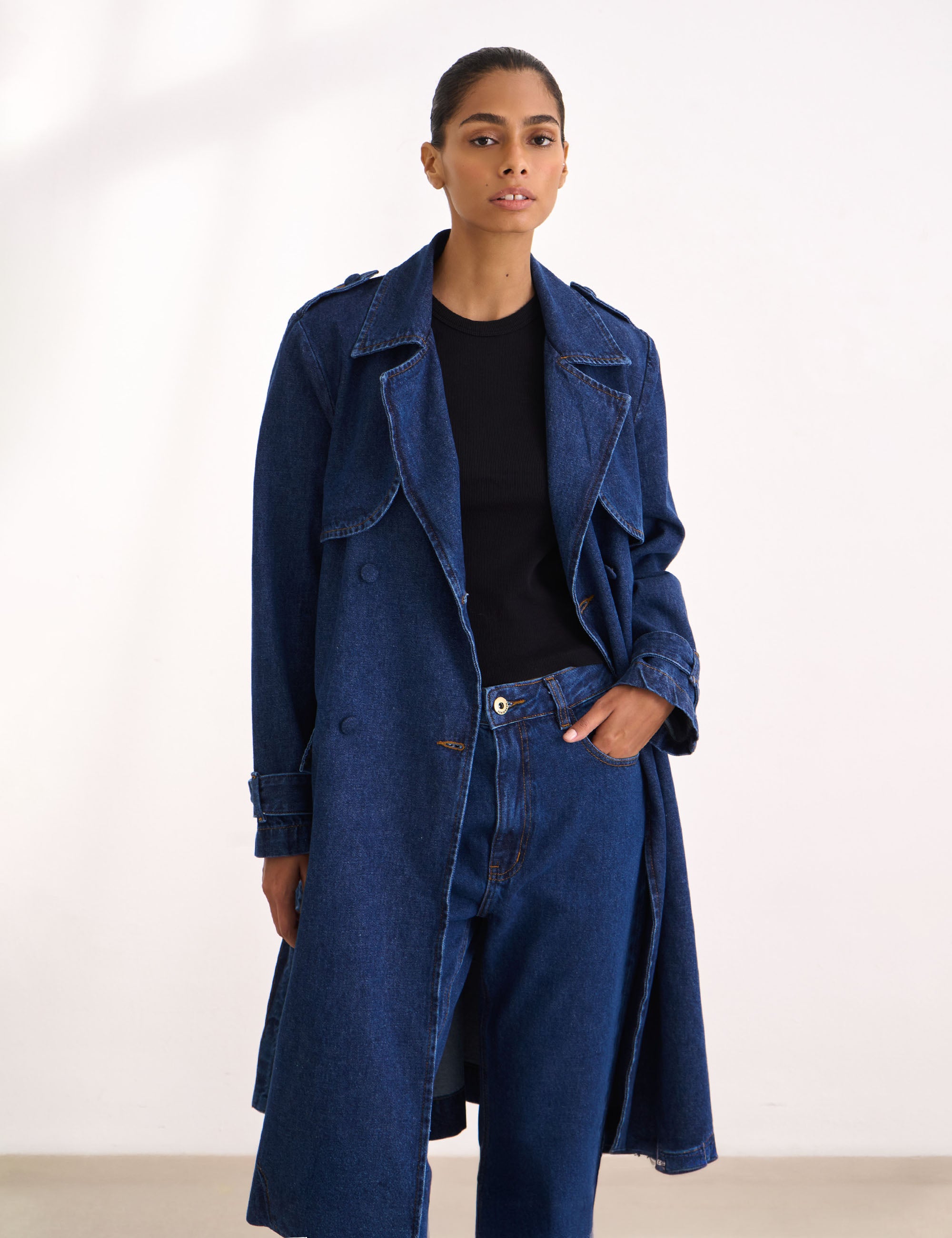 【Ezick】Midi trench coat メタルボタンミディトレンチコート Trench Coat Midi Denim Médio | Nanaminze