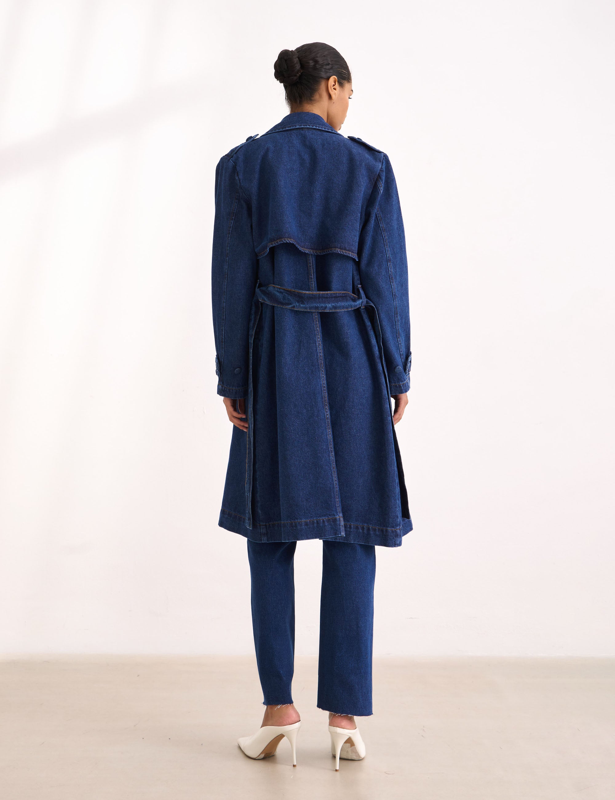 Trench Coat Midi Denim Médio