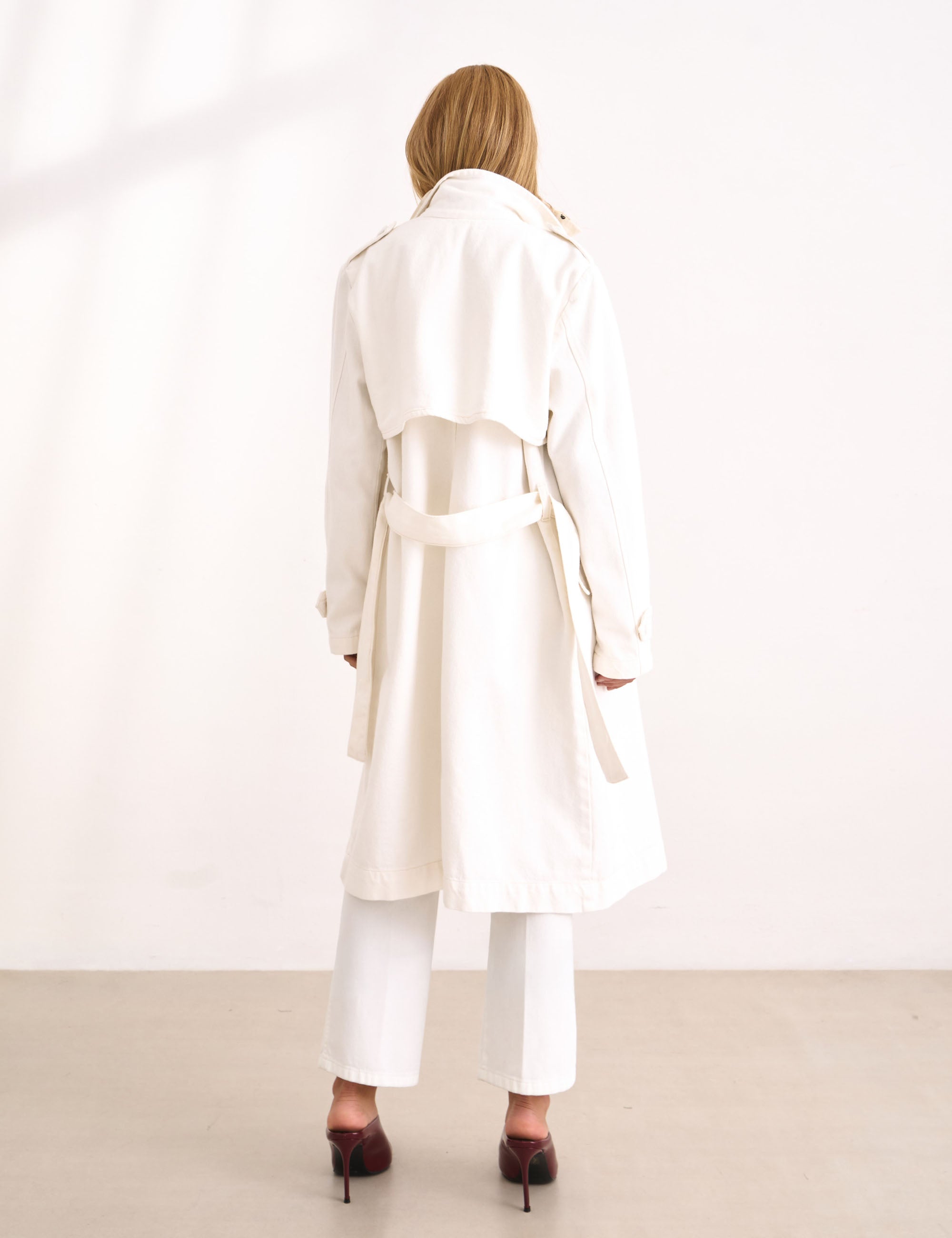 ミーコ Trench Coat Midi Denim Off White | Nanaminze
