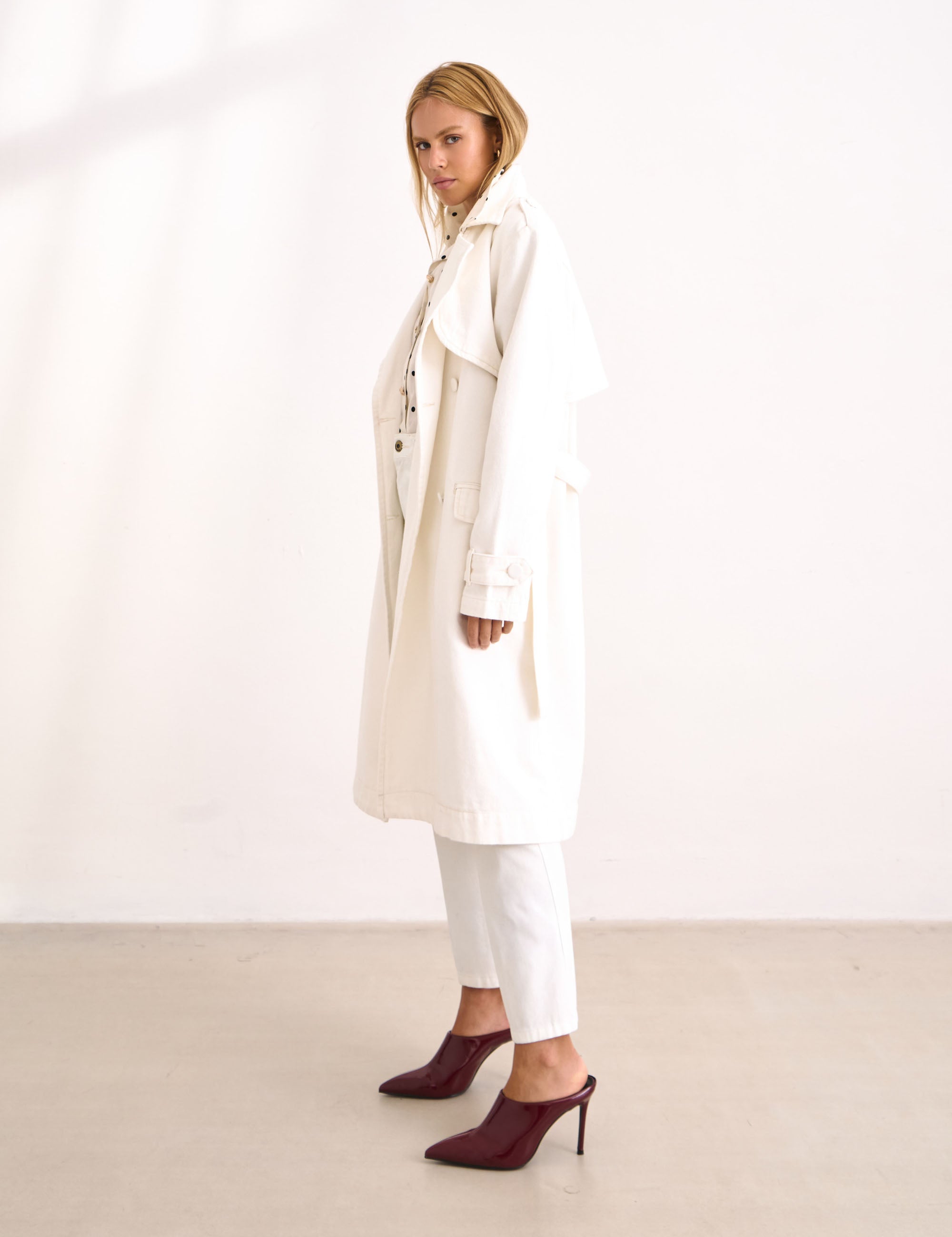 Trench Coat Midi Denim Off White