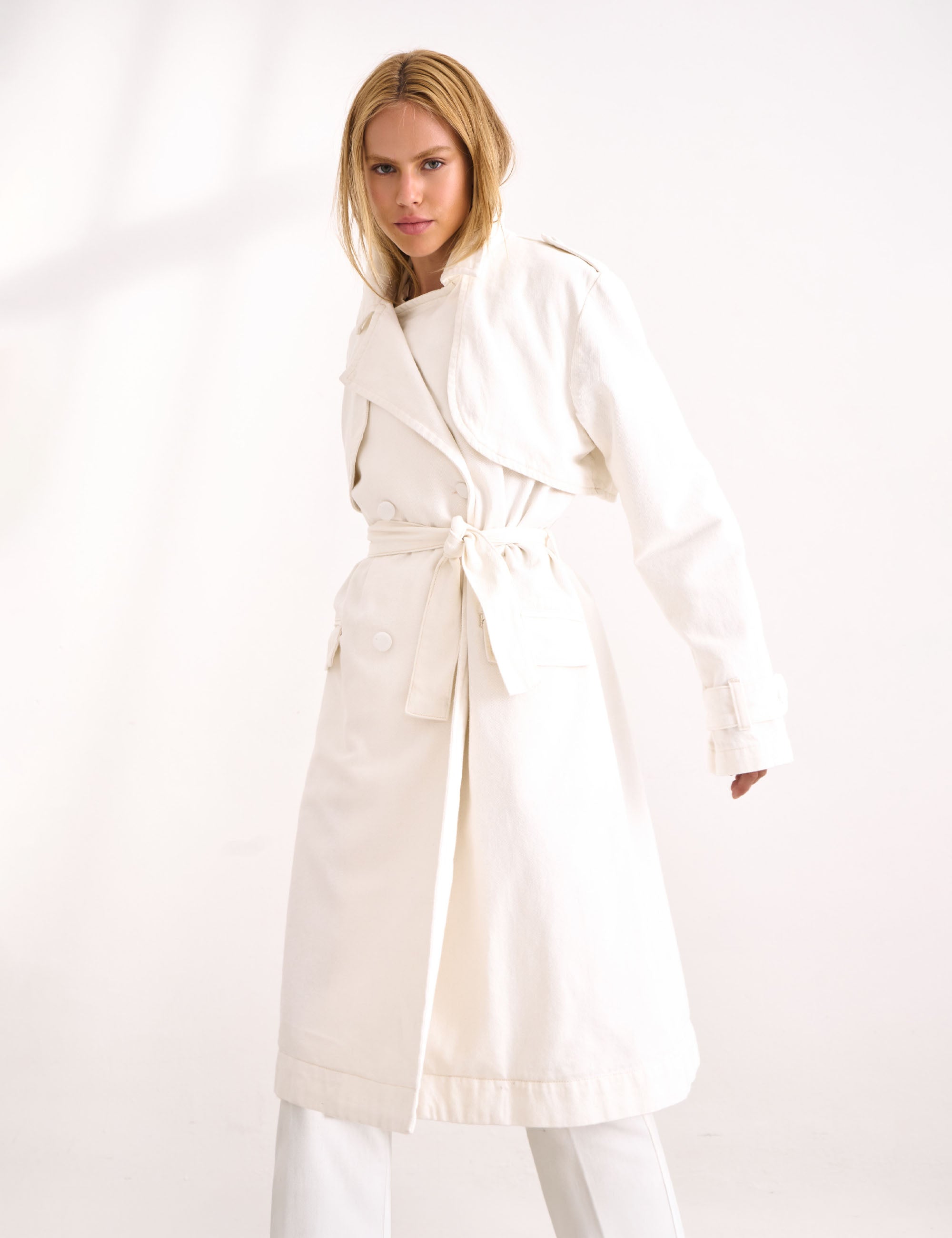 Trench Coat Midi Denim Off White