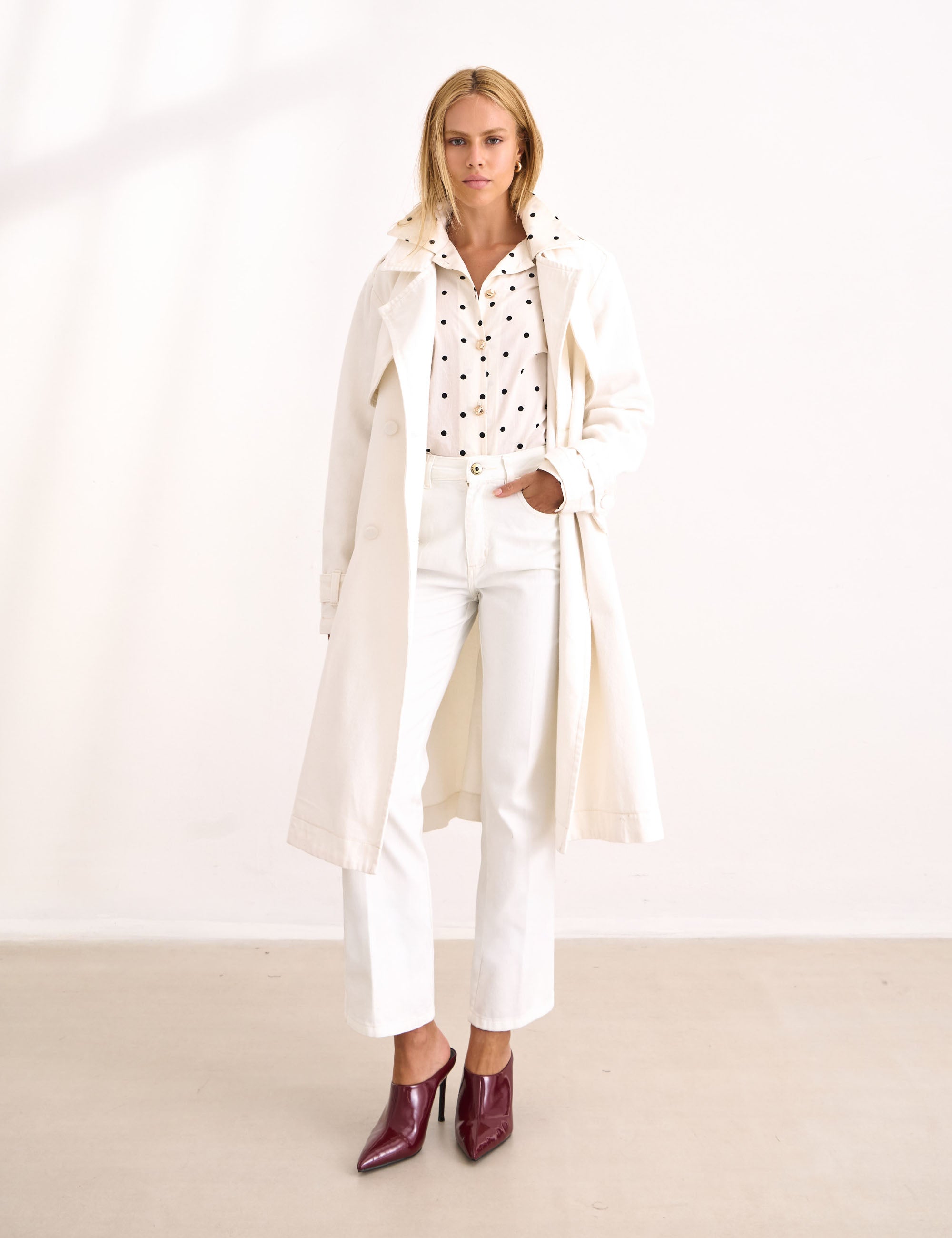 Trench Coat Midi Denim Off White