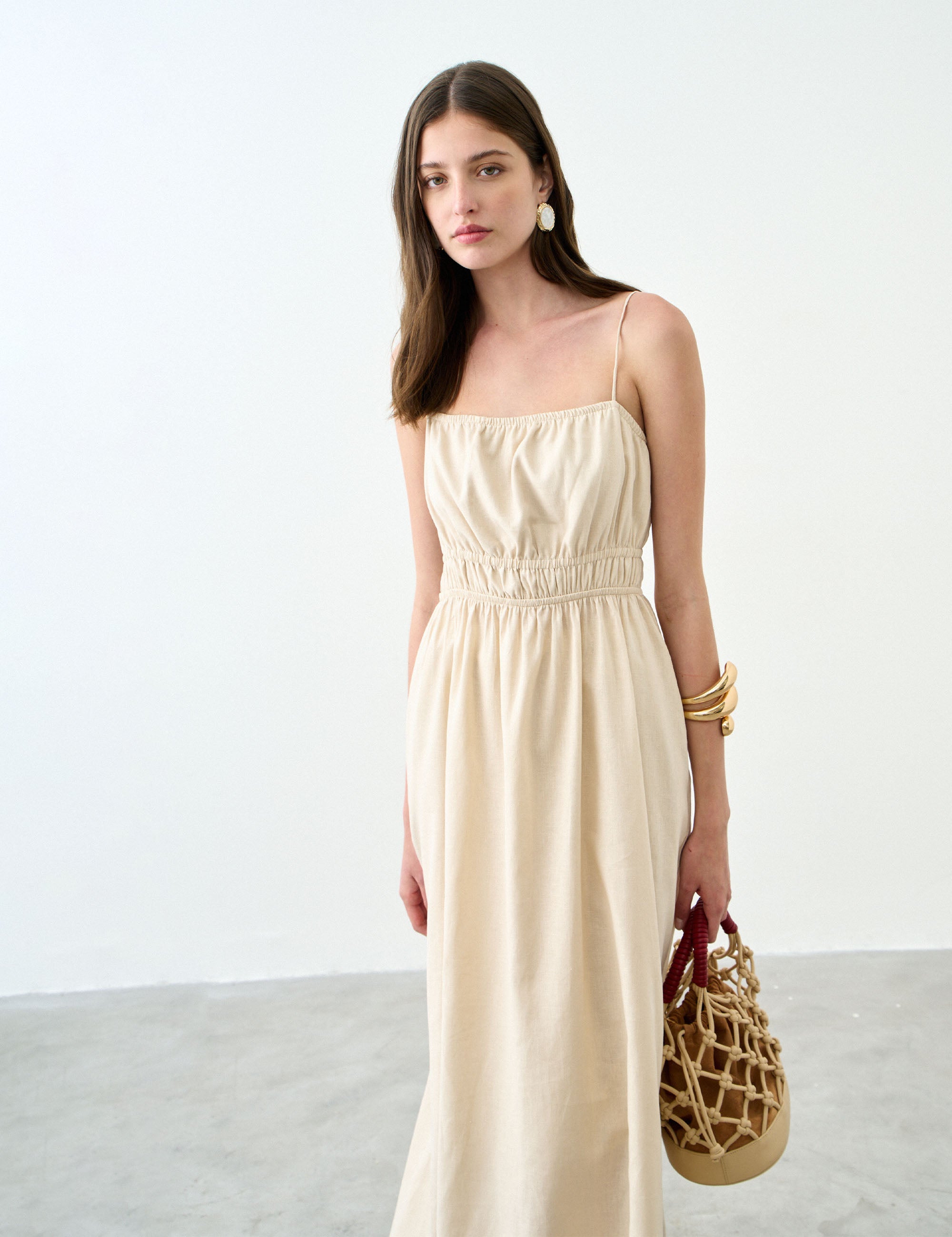 Vestido Adele Viscolinho Bege