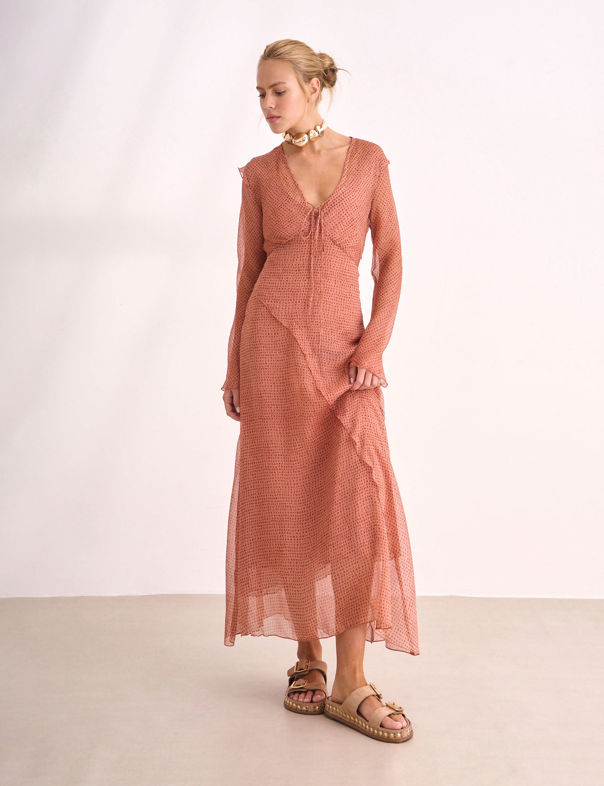 Vestido Aline Chiffon Pessego