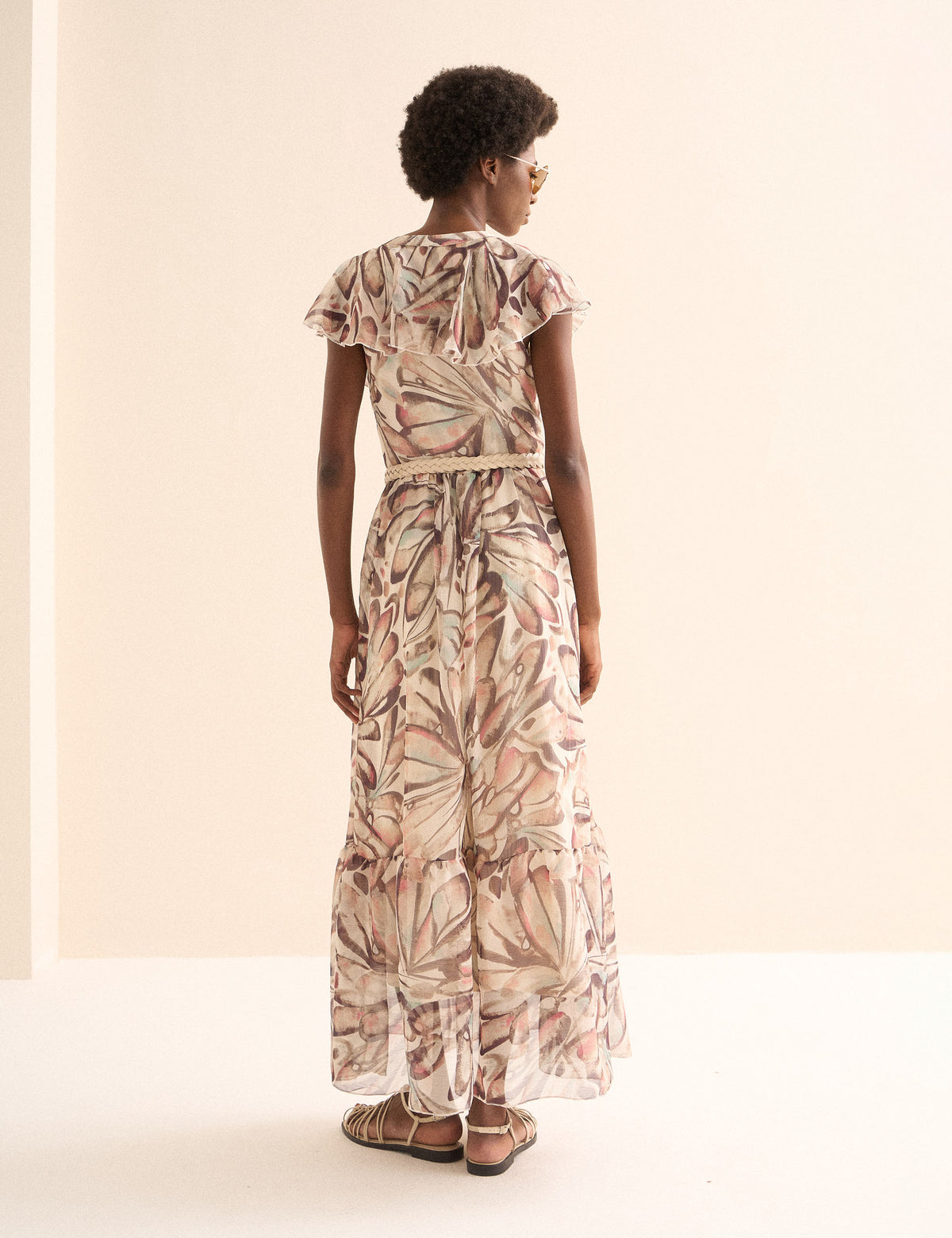 Vestido Borboleta Chiffon Areia
