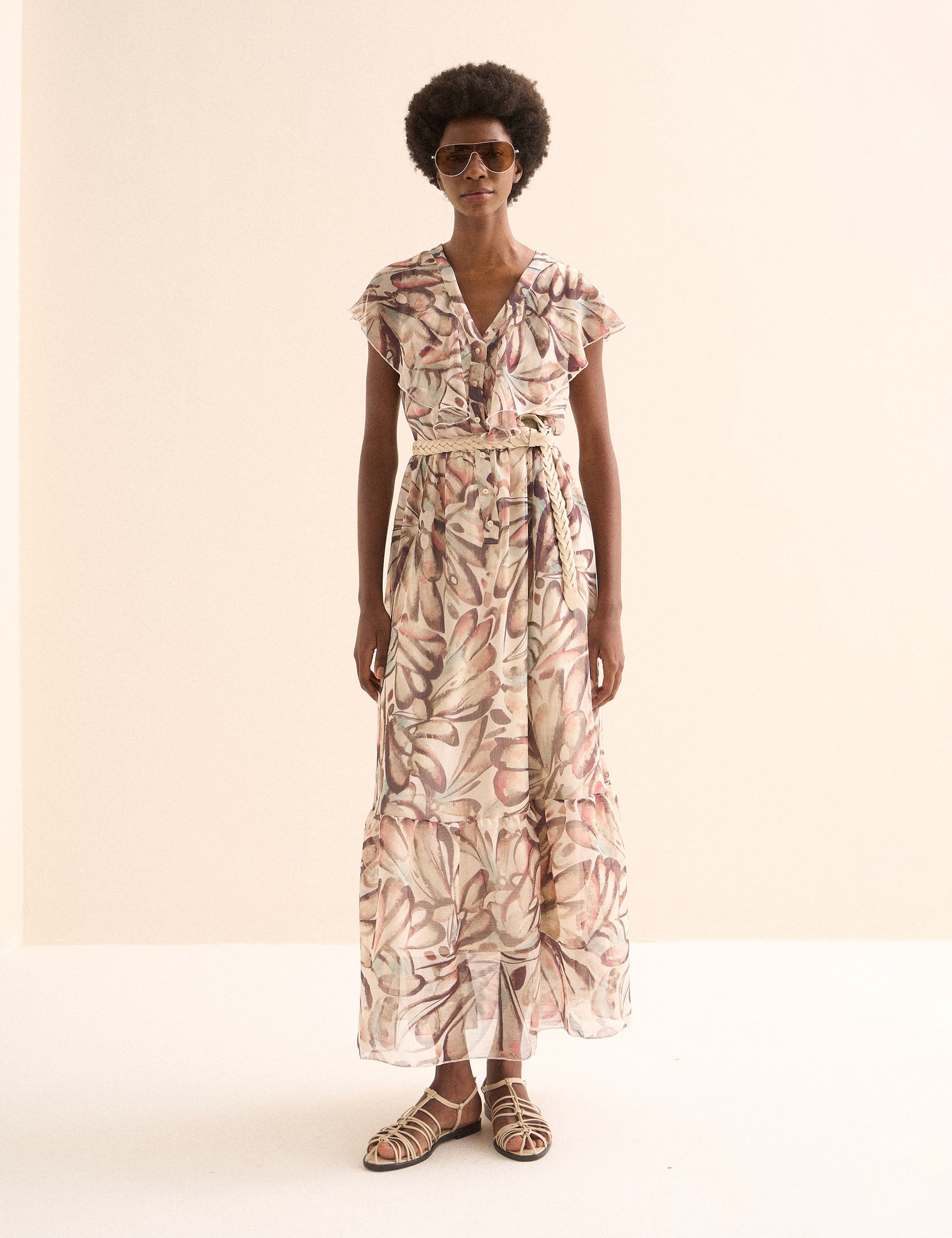 Vestido Borboleta Chiffon Areia