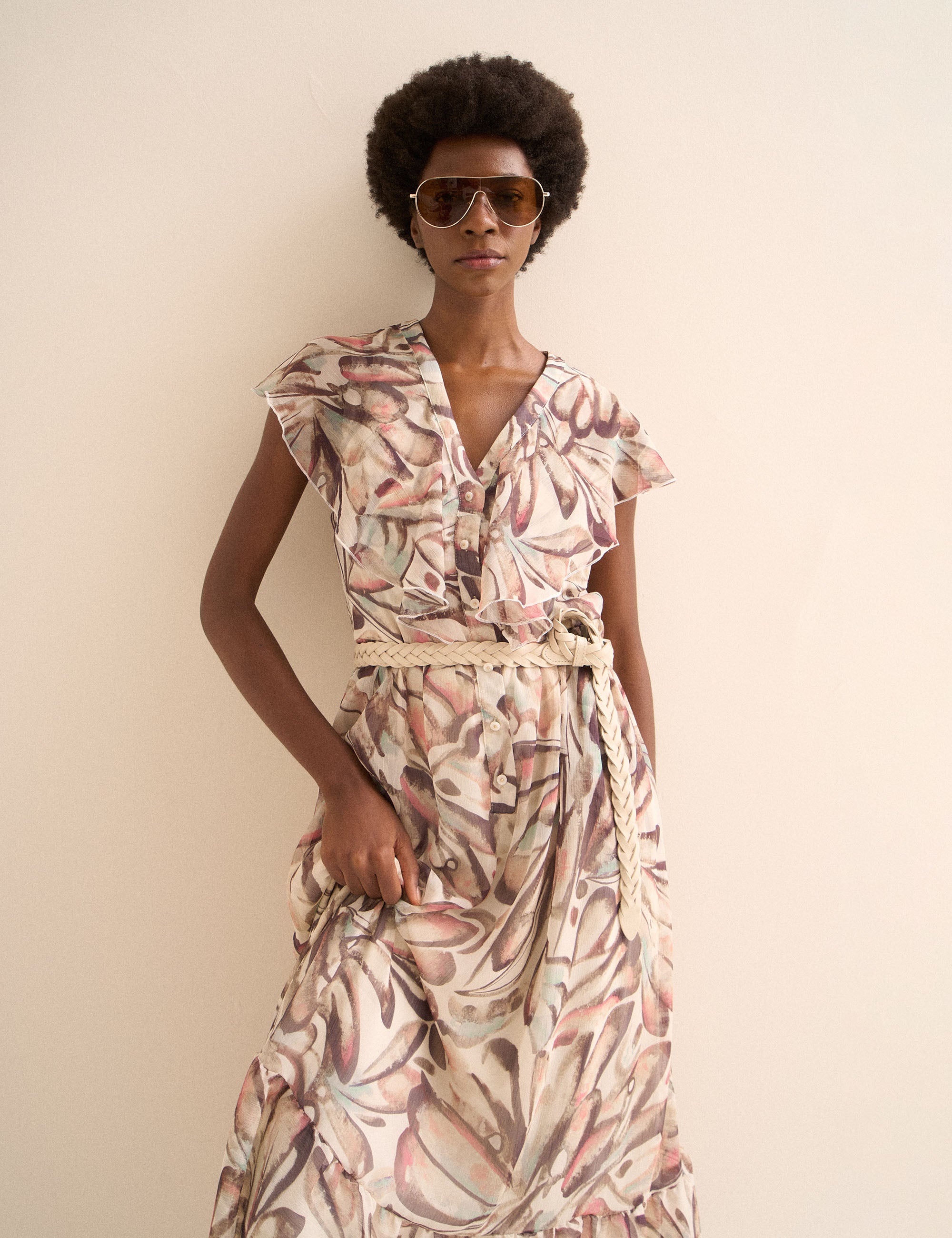 Vestido Borboleta Chiffon Areia