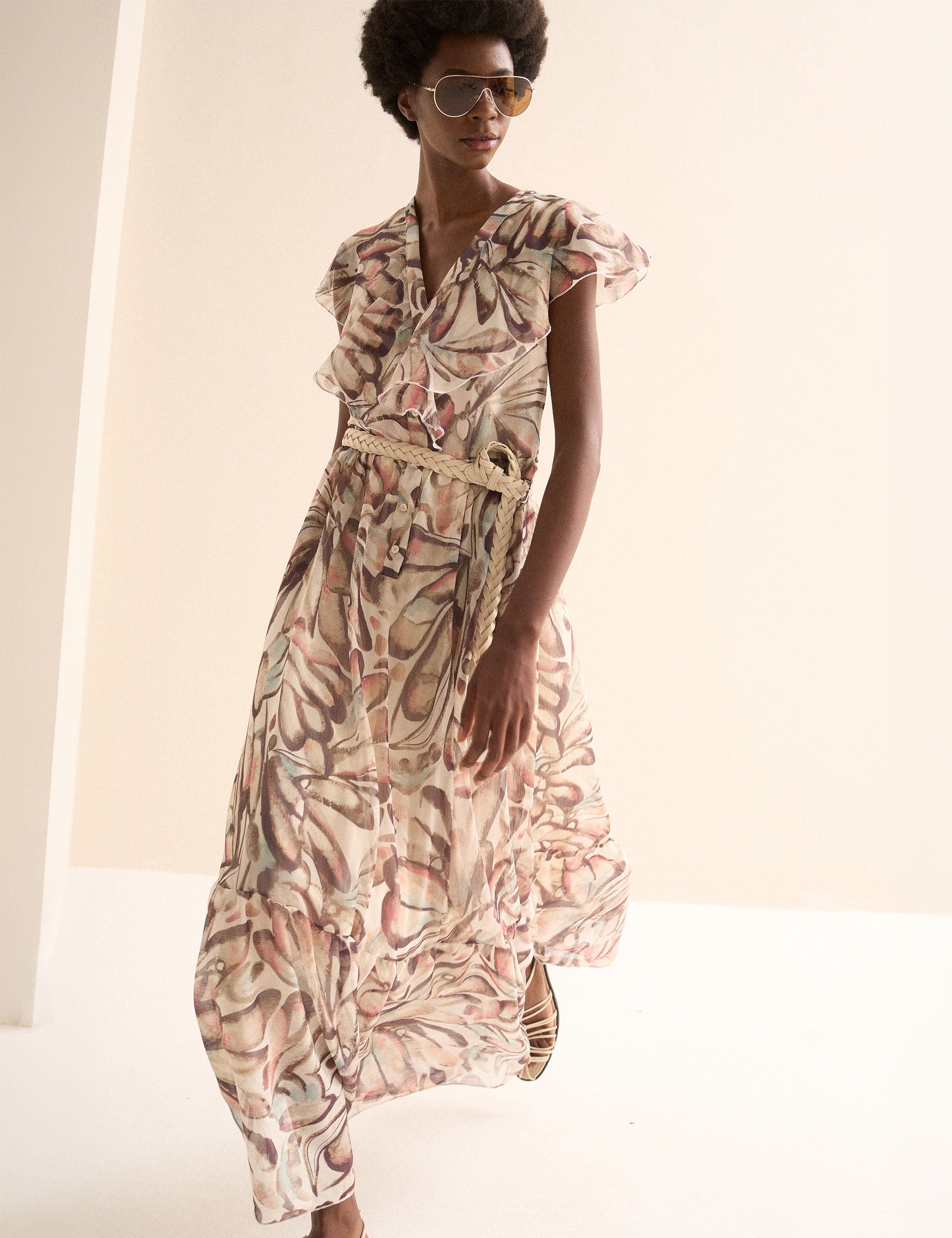 Vestido Borboleta Chiffon Areia