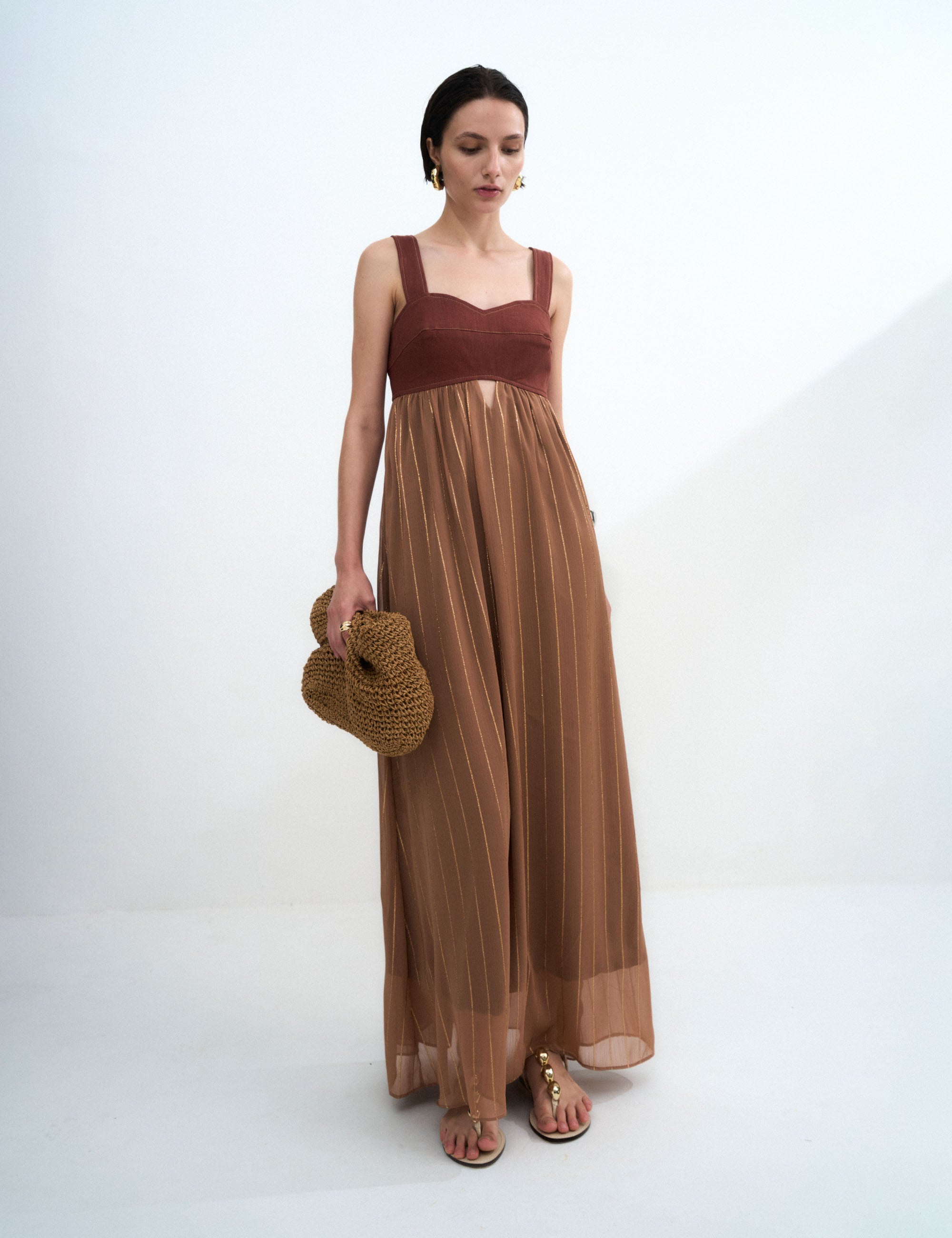 Vestido Celina Chiffon Marrom