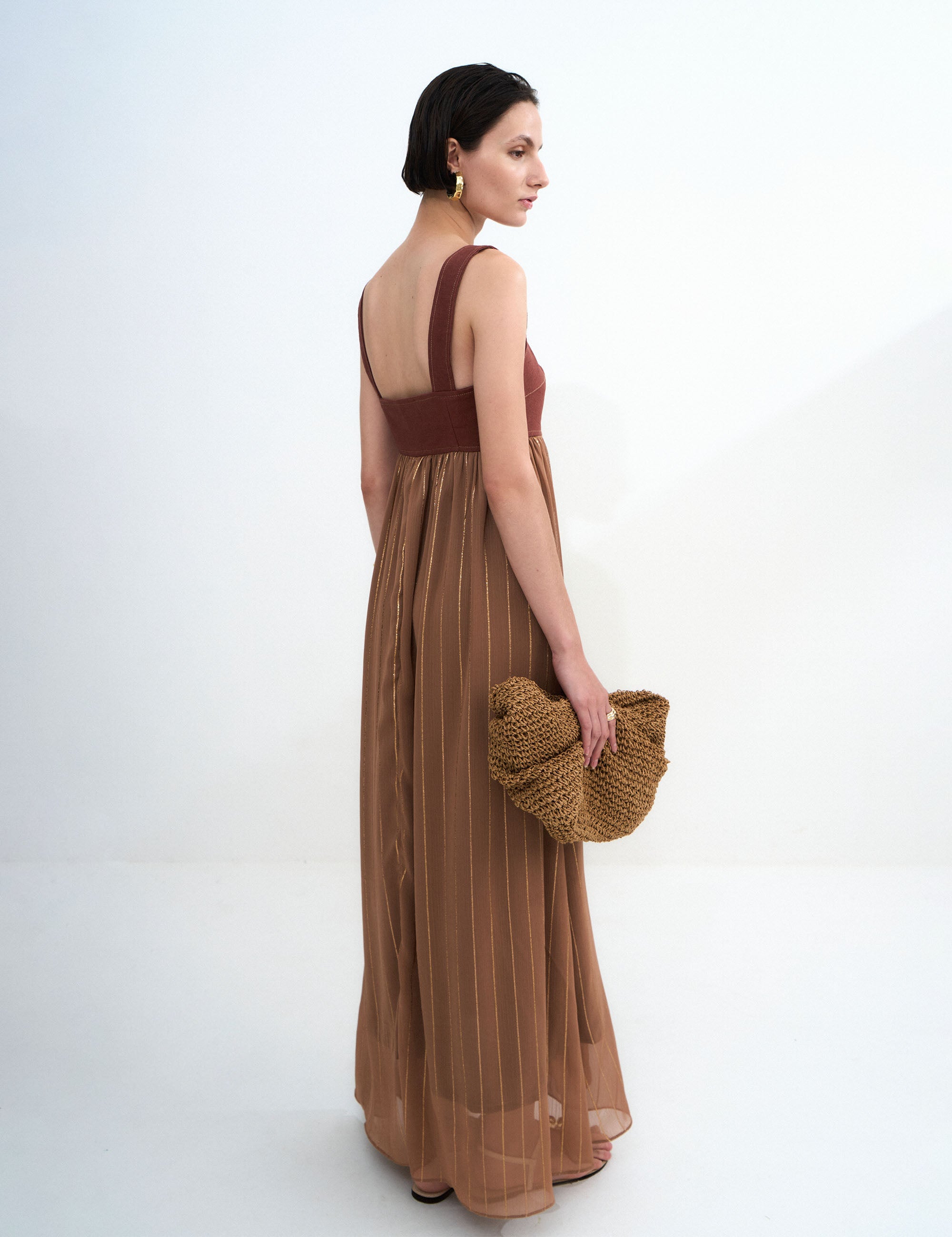 Vestido Celina Chiffon Marrom