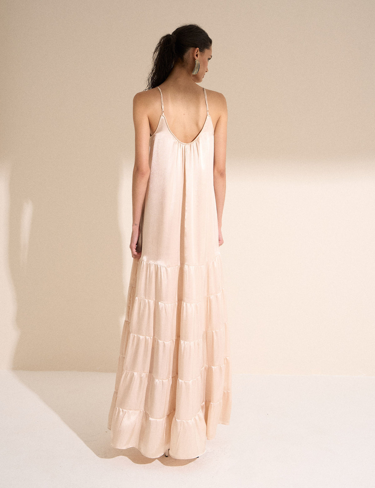 Vestido Fluido Cetim Crinkle Pérola