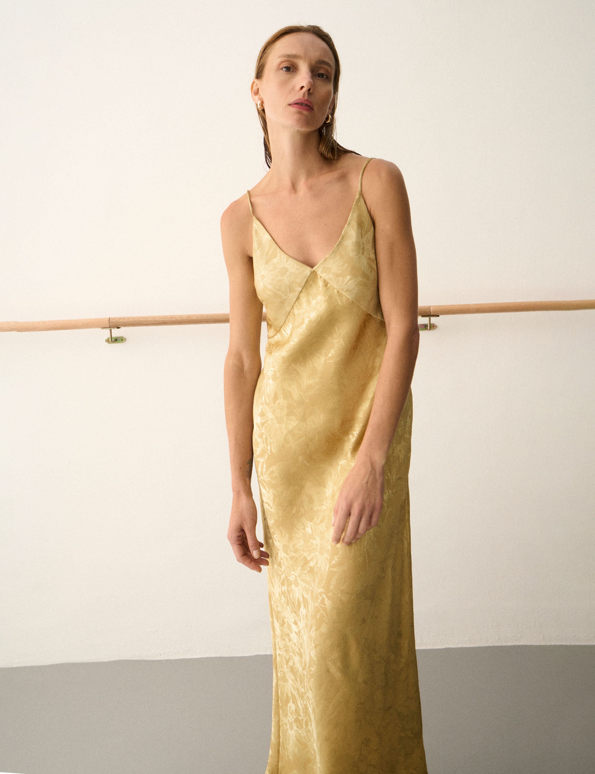 Vestido Lace Jacquard Mostarda