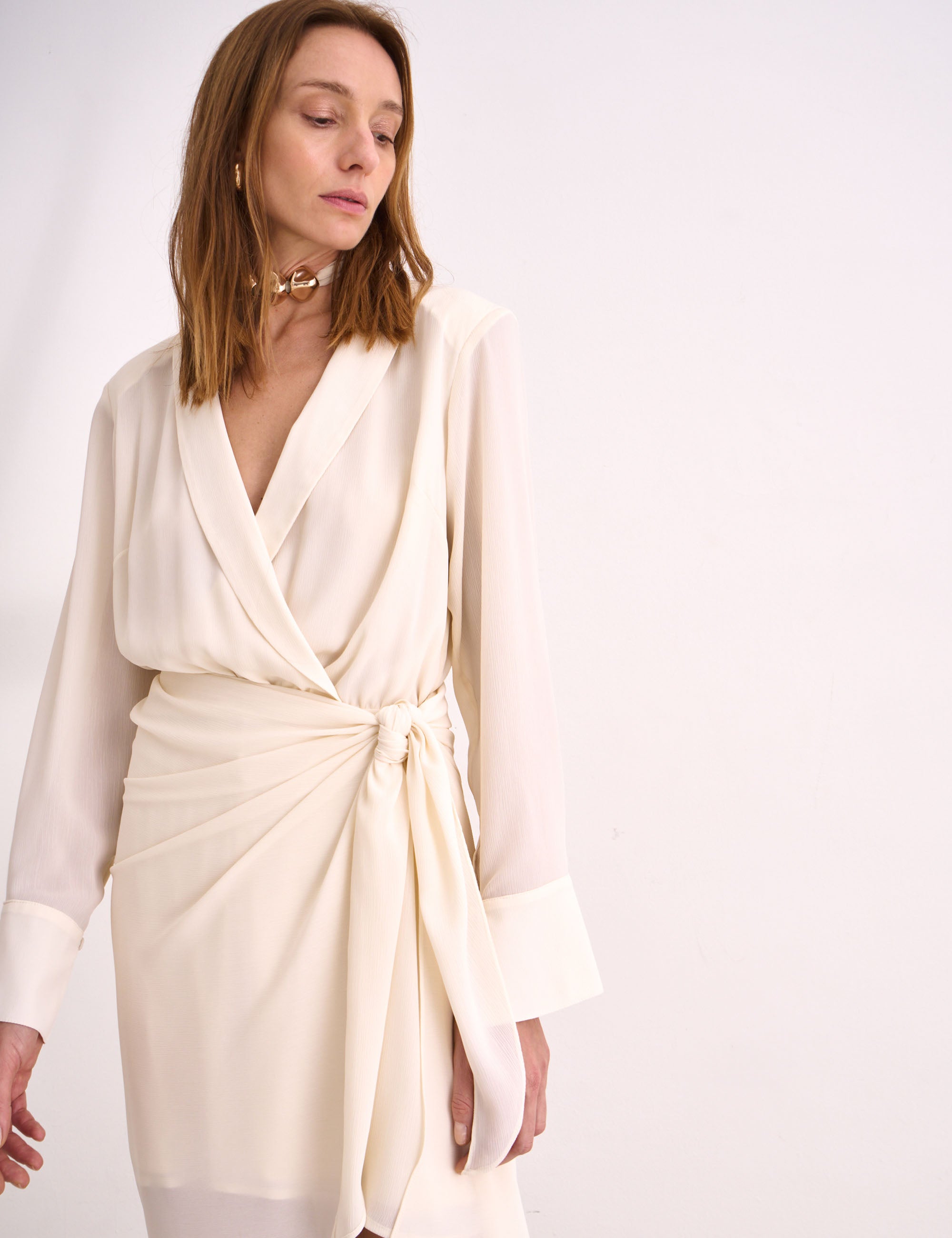 Vestido Lille Crepe Marfim