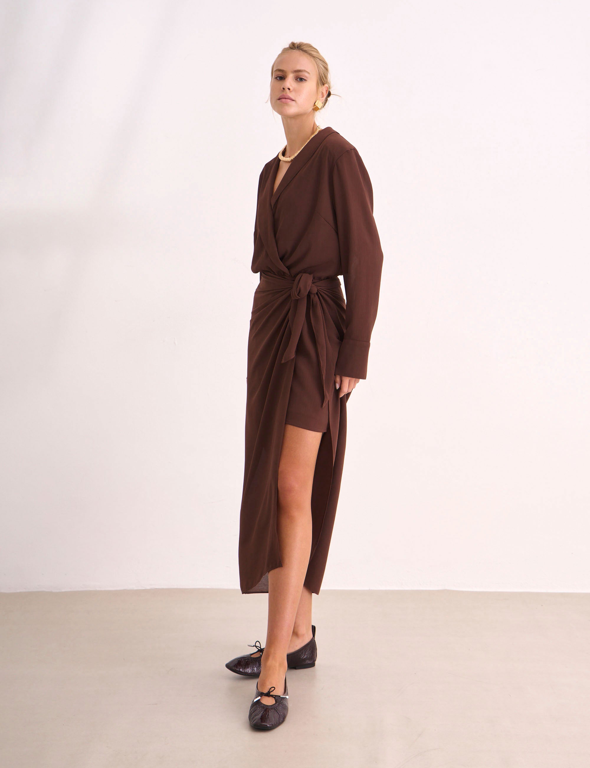 Vestido Lille Crepe Marrom