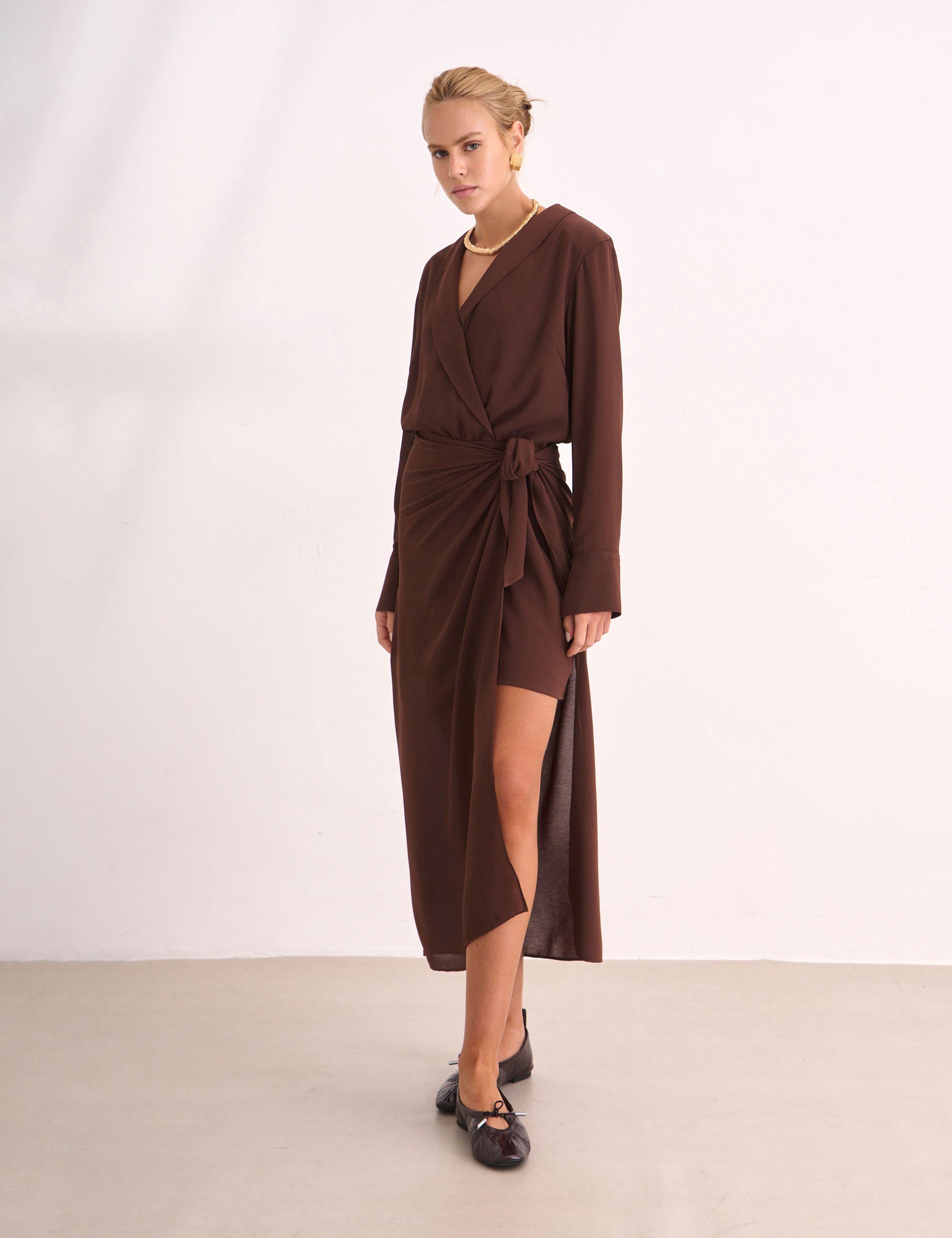 Vestido Lille Crepe Marrom