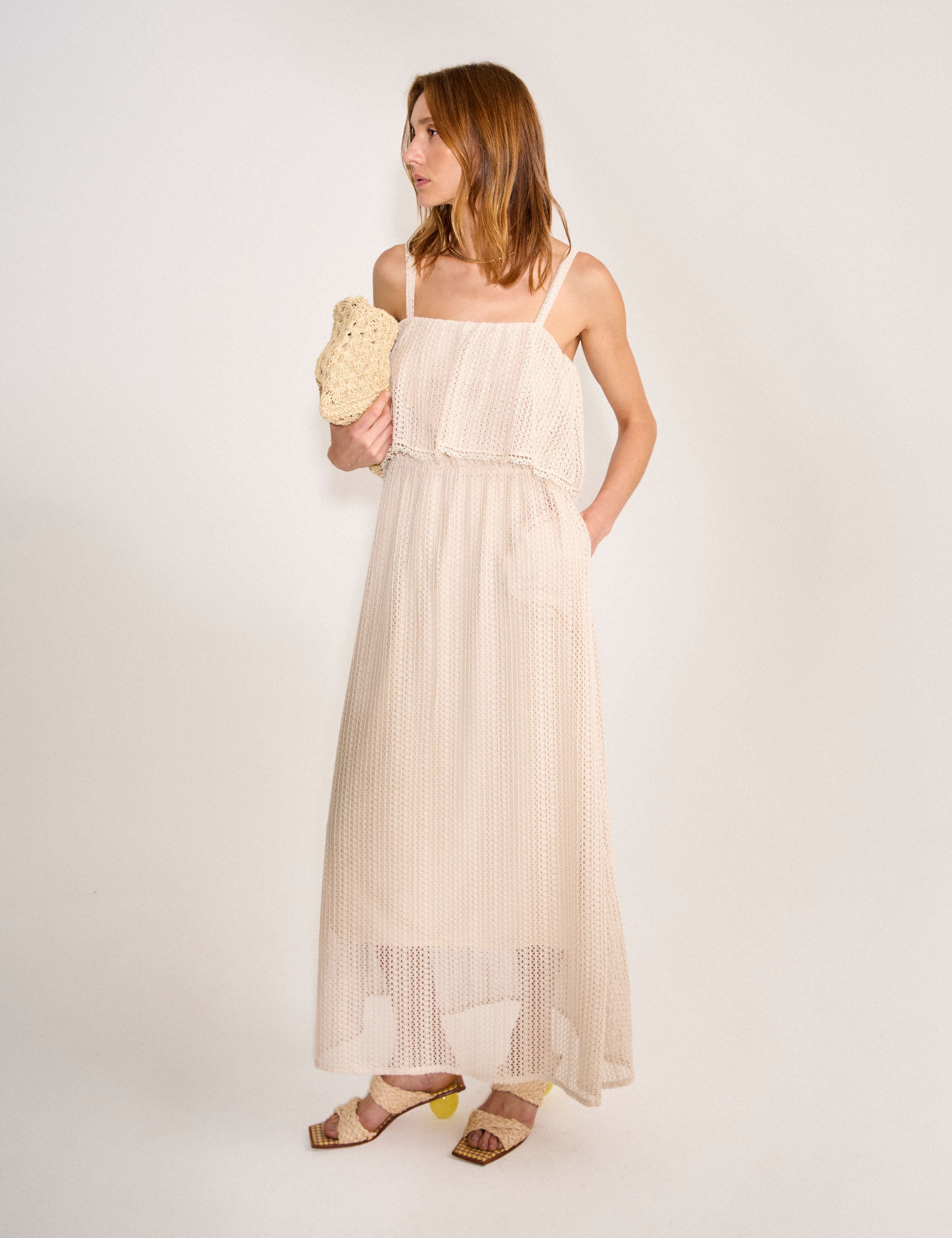 Vestido Malta Renda Areia