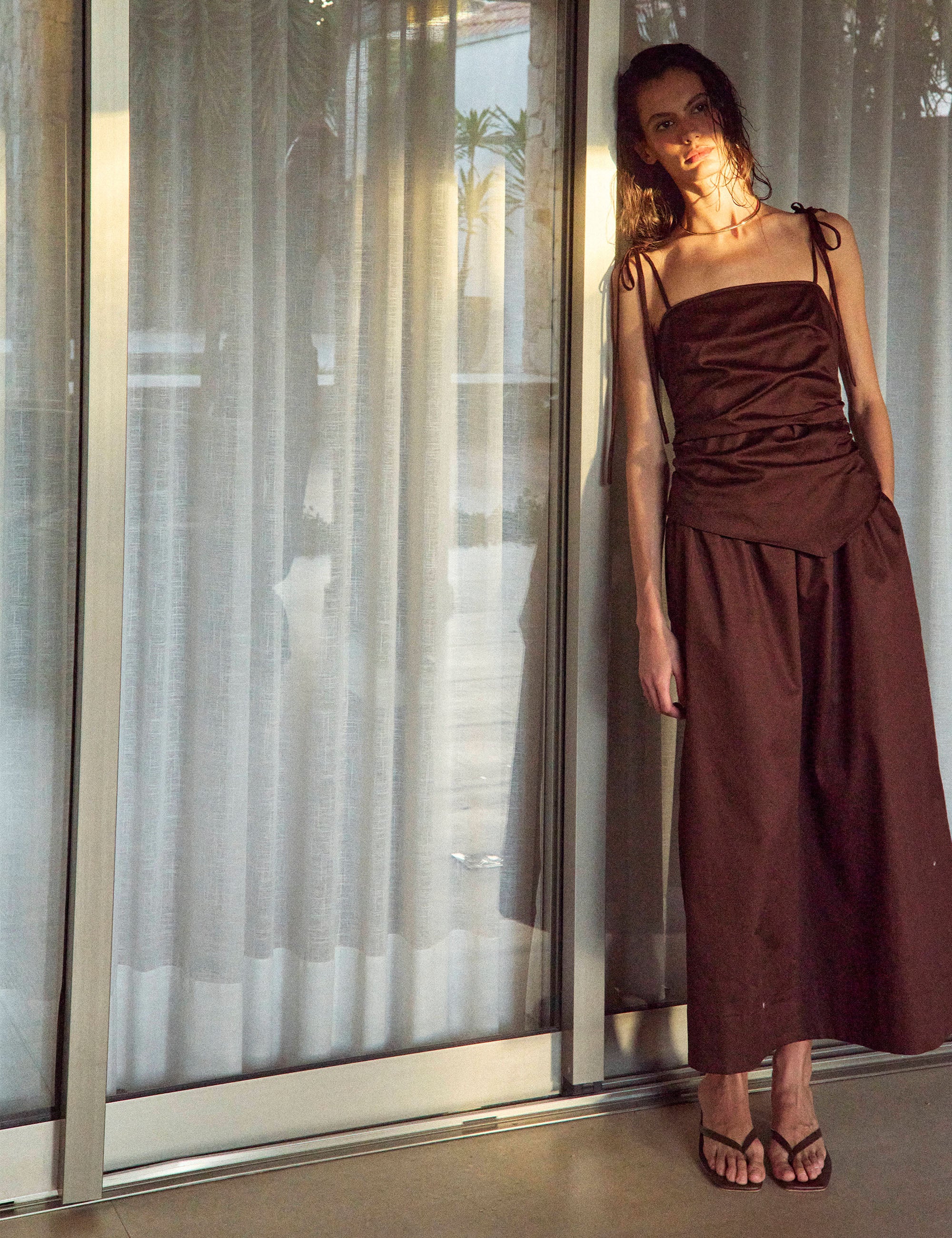 Vestido Marie Tricoline Marrom/Marrom
