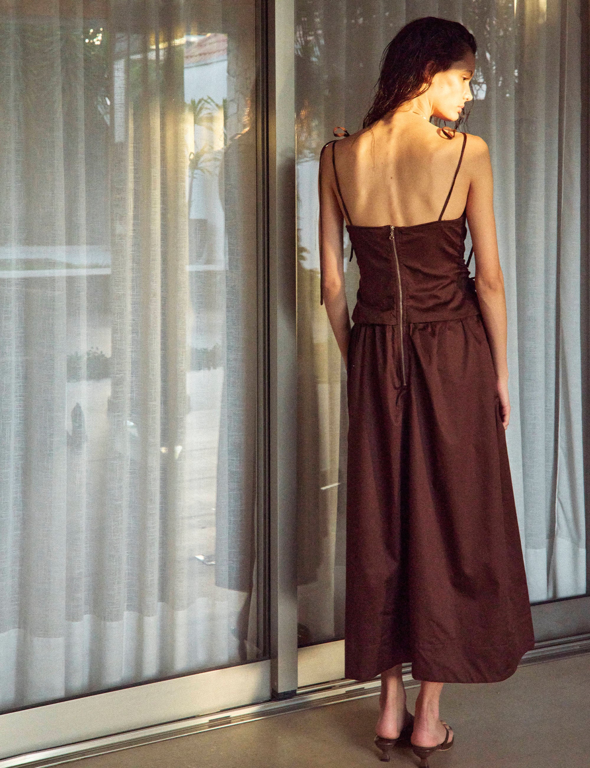 Vestido Marie Tricoline Marrom/Marrom