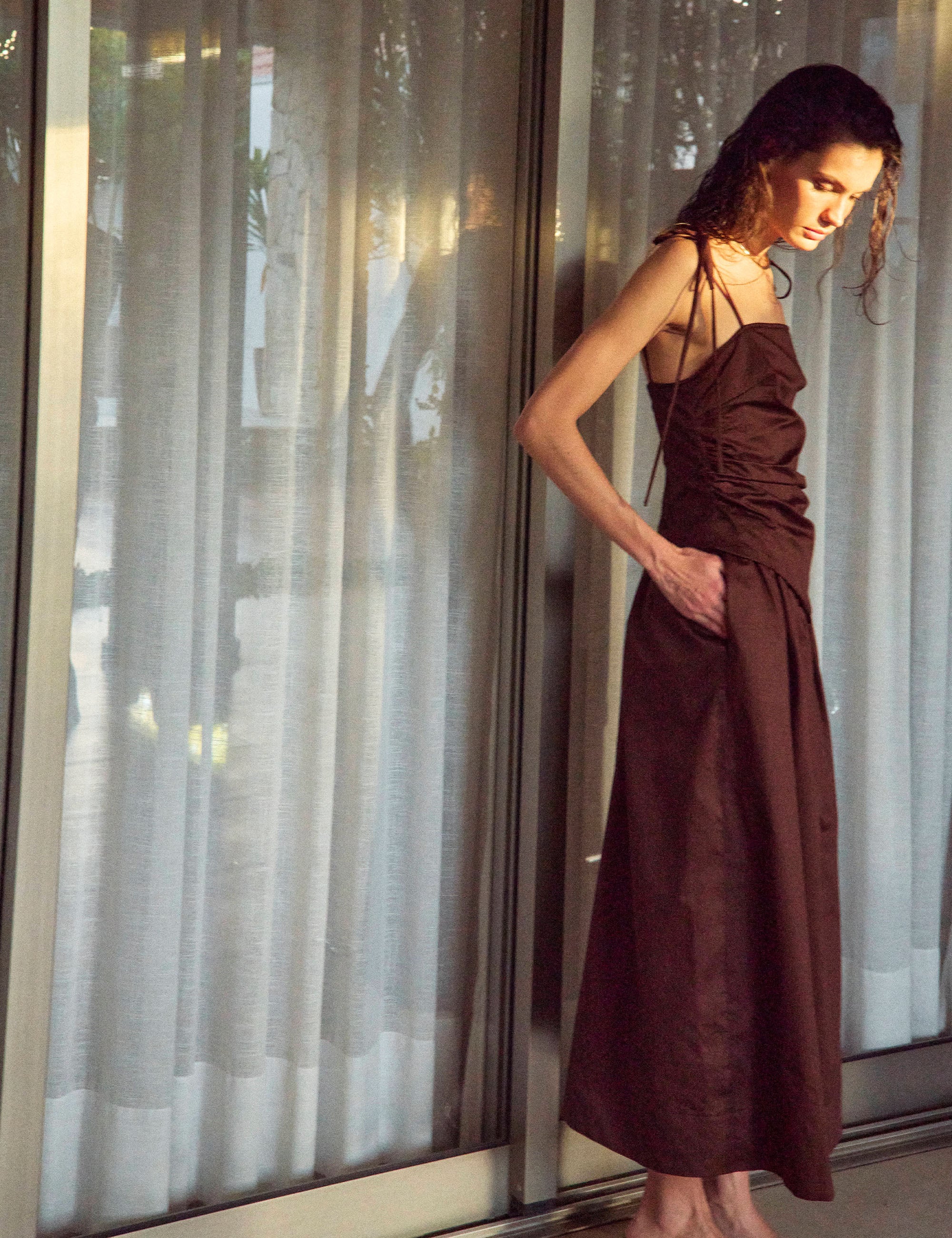 Vestido Marie Tricoline Marrom/Marrom