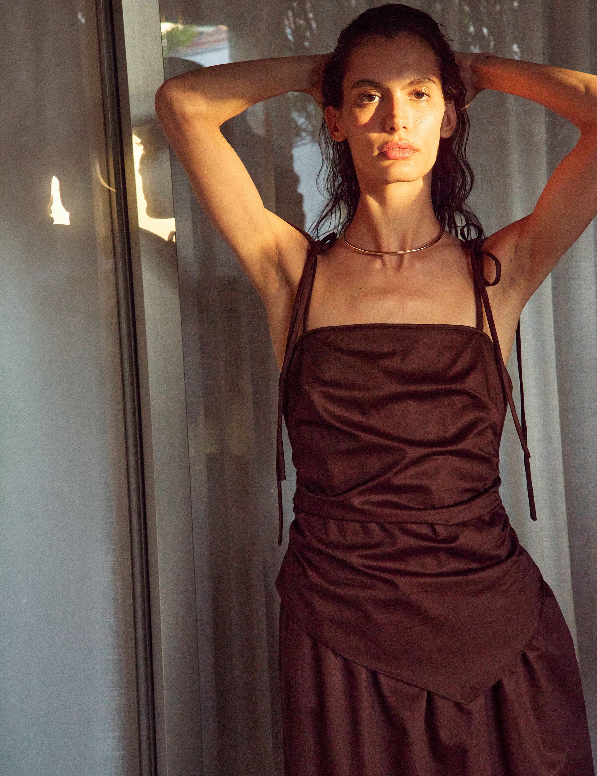 Vestido Marie Tricoline Marrom/Marrom