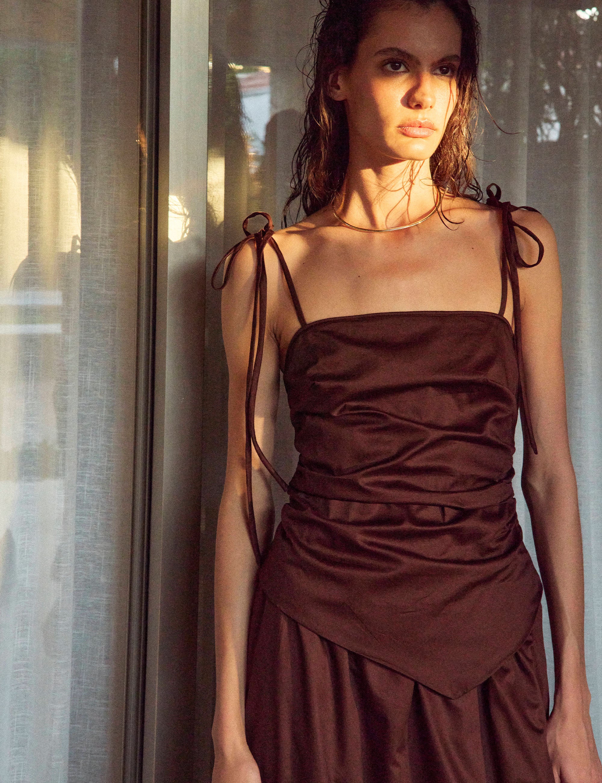 Vestido Marie Tricoline Marrom/Marrom