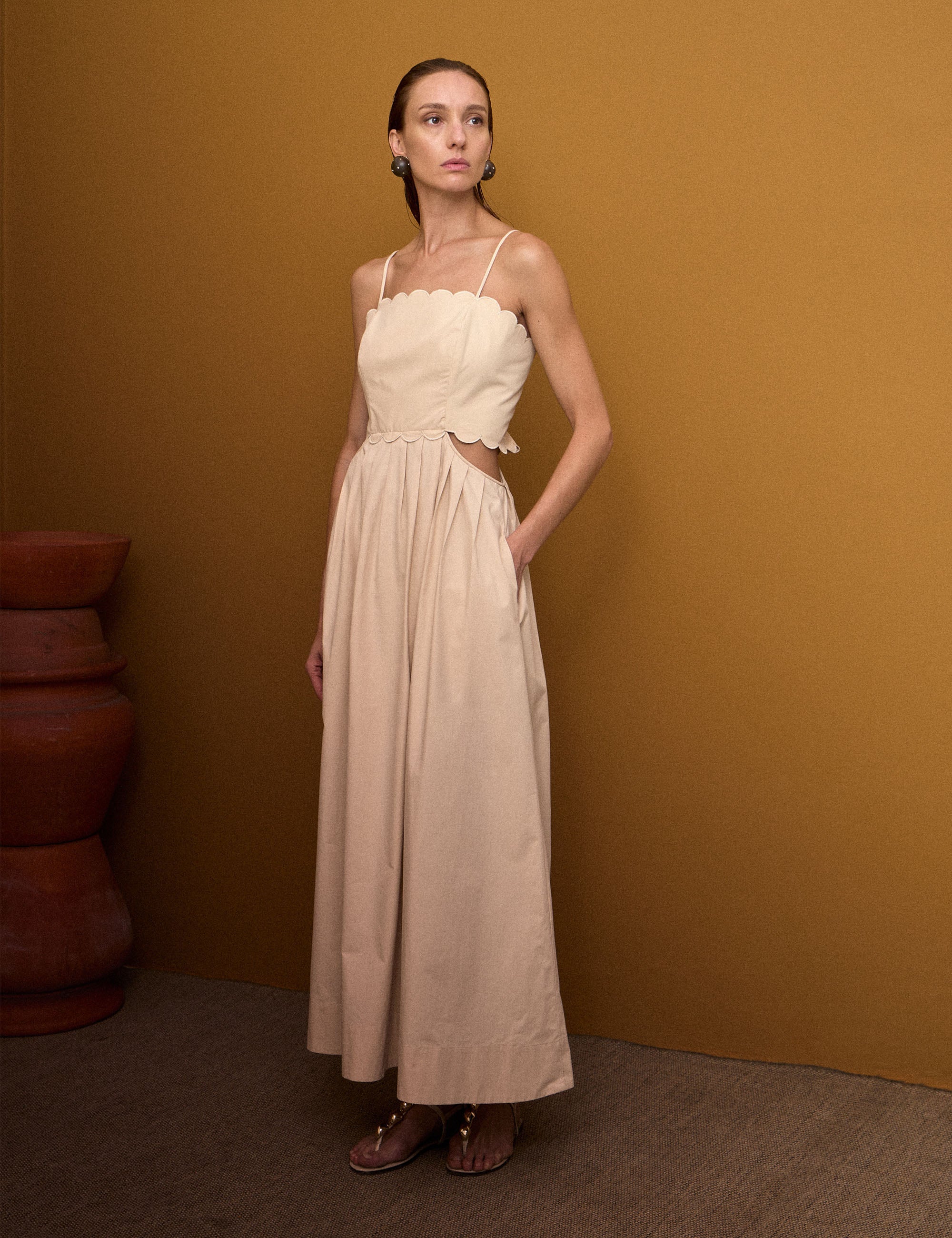 Vestido Miranda Tricoline Areia
