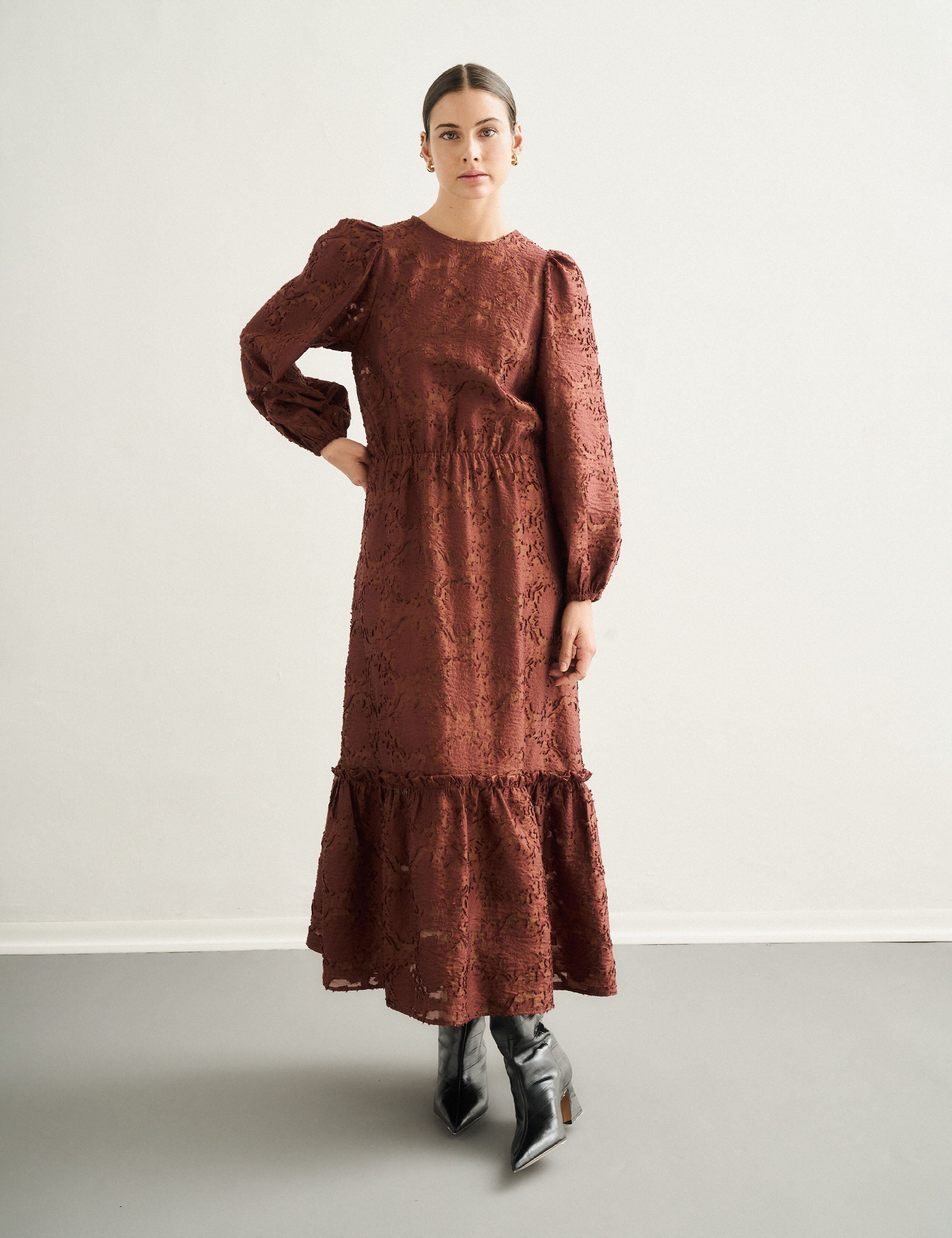 Vestido Saskia Jacquard Marrom
