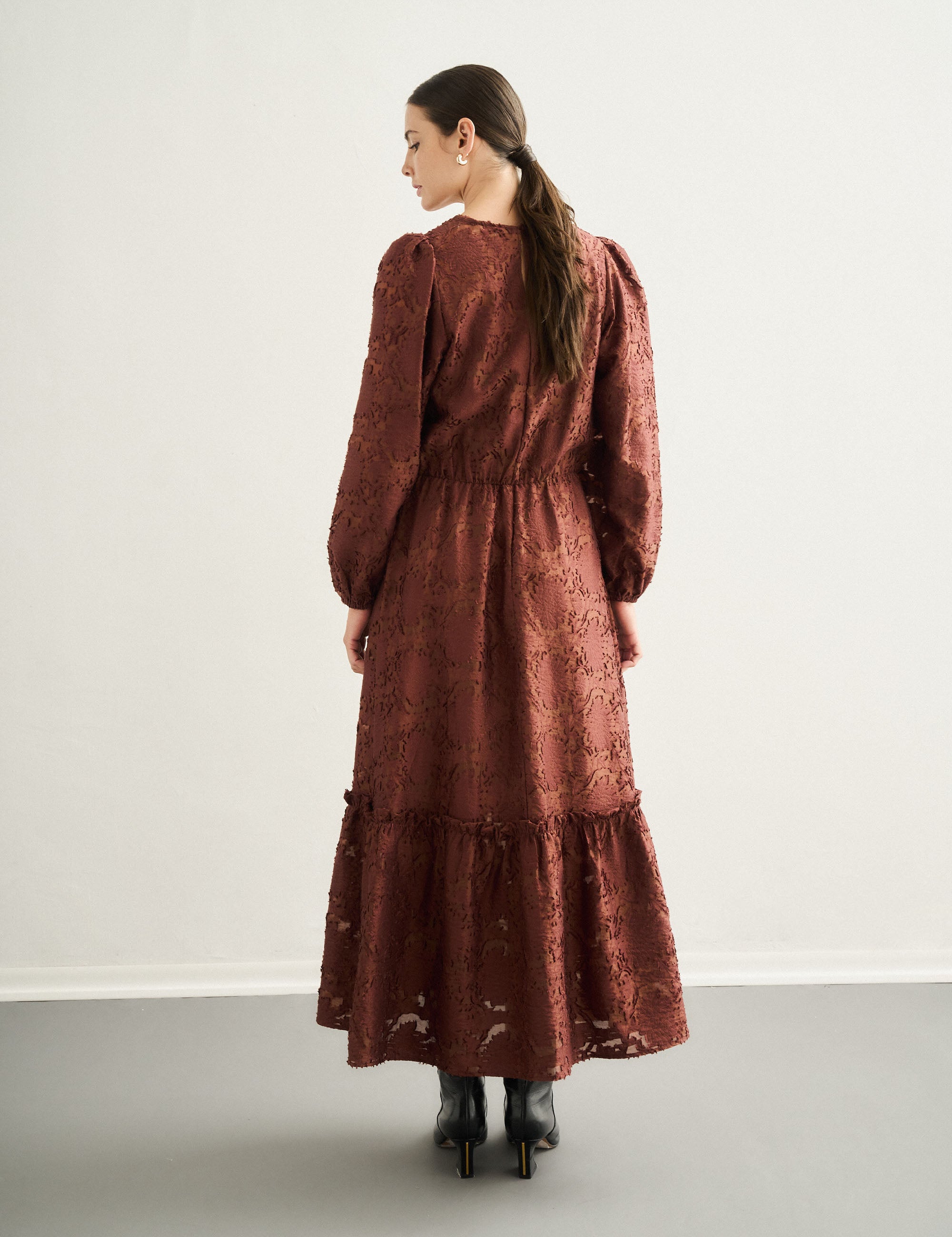 Vestido Saskia Jacquard Marrom