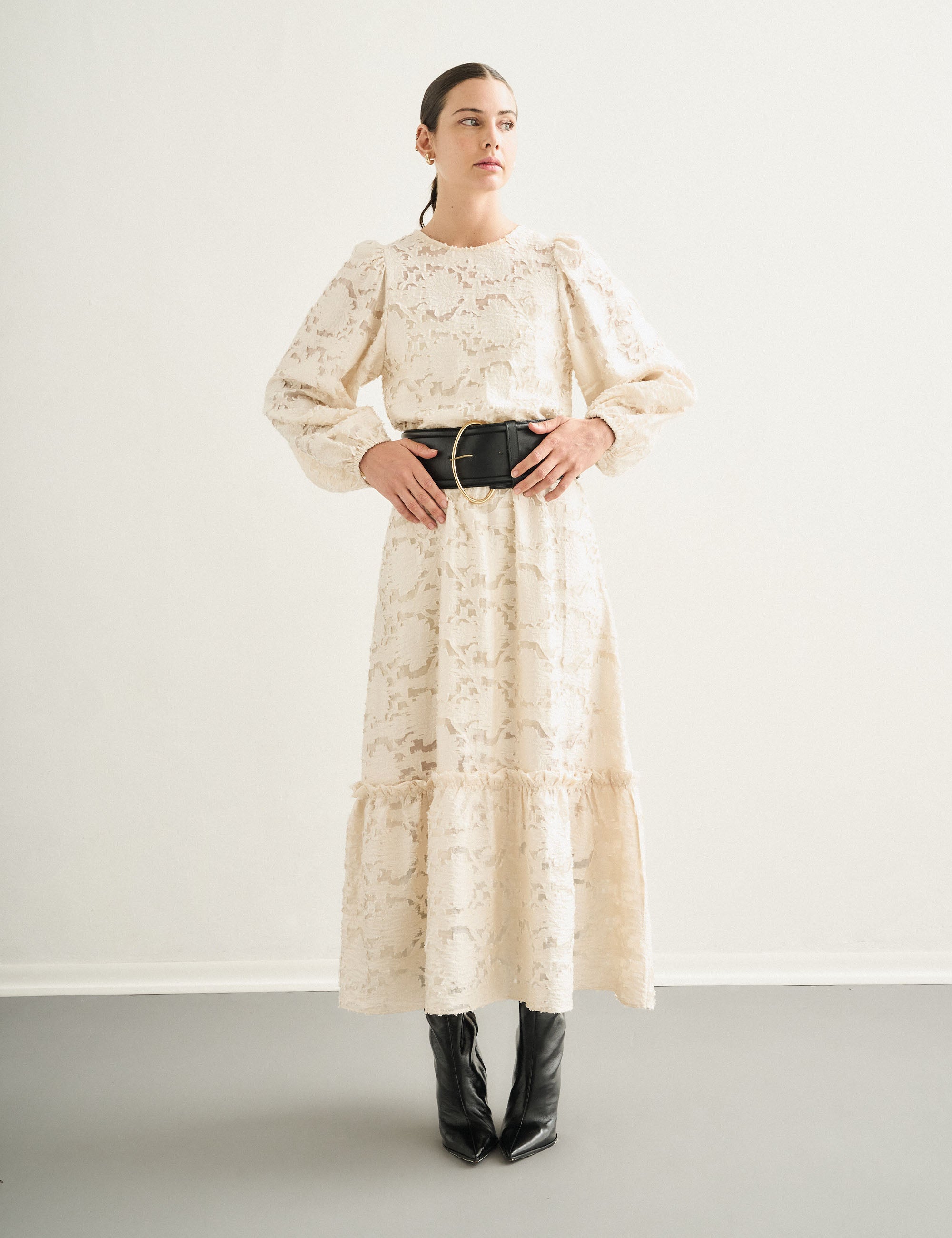 Vestido Saskia Jacquard Perola