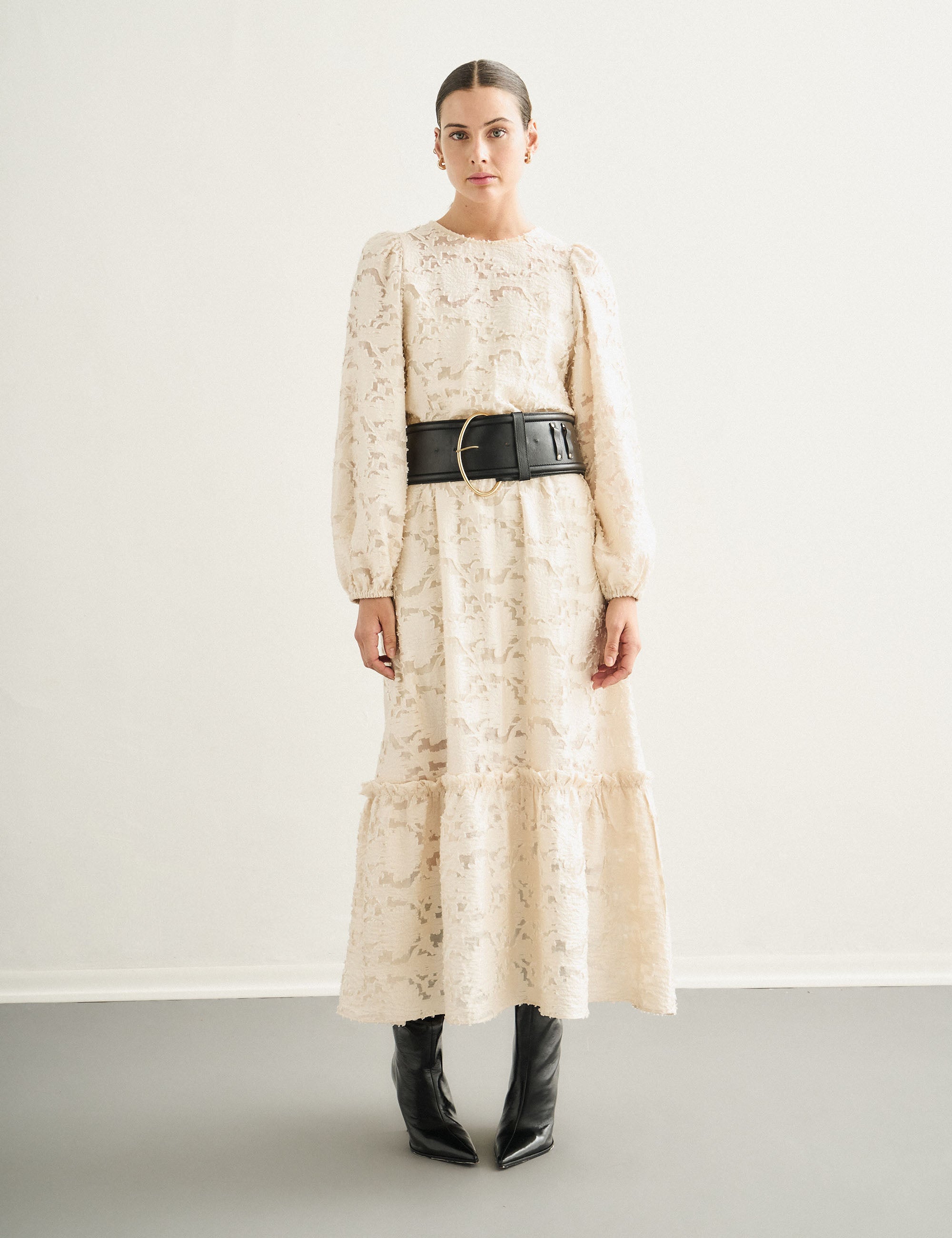 Vestido Saskia Jacquard Perola