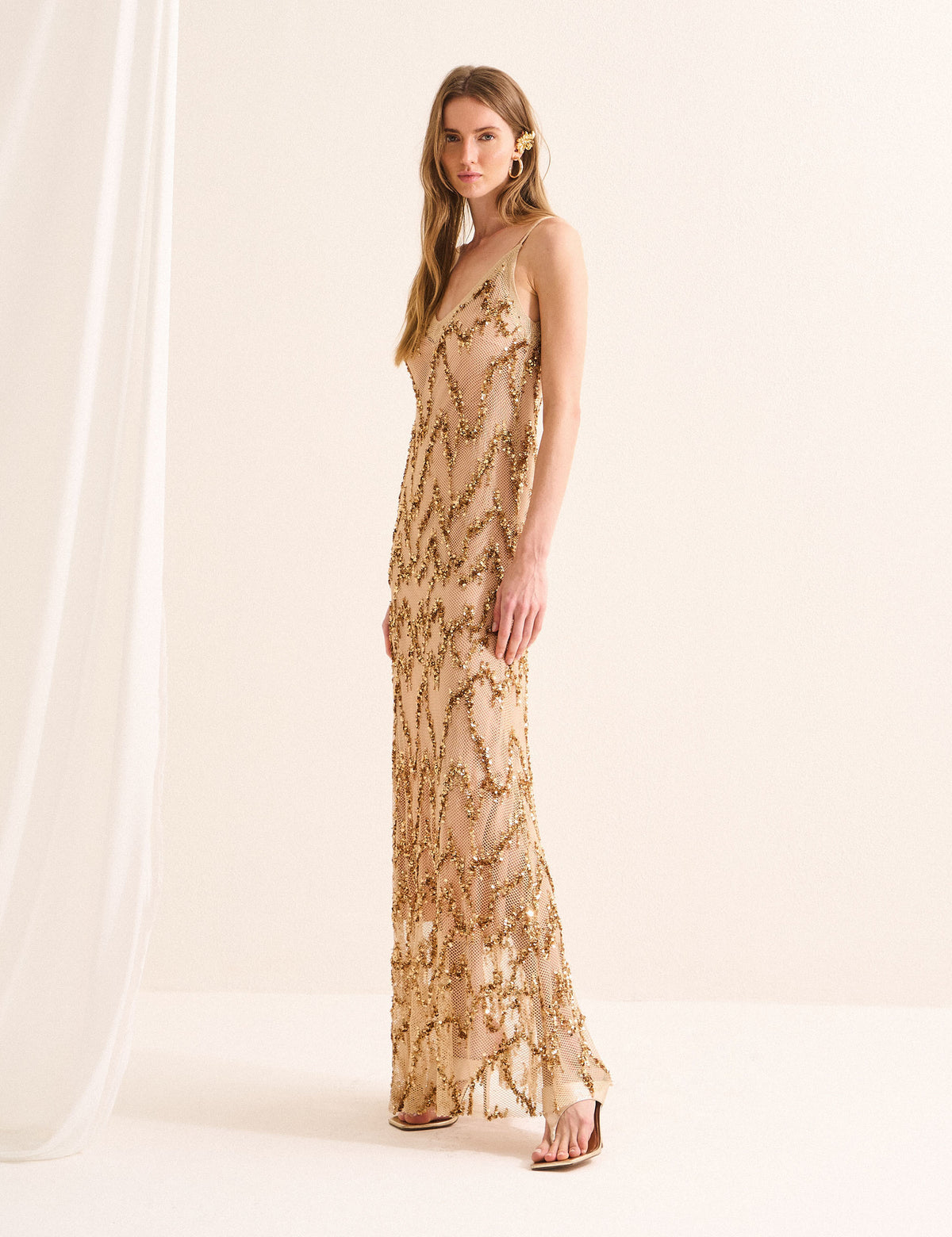 Vestido Shimmer Bordado Dourado