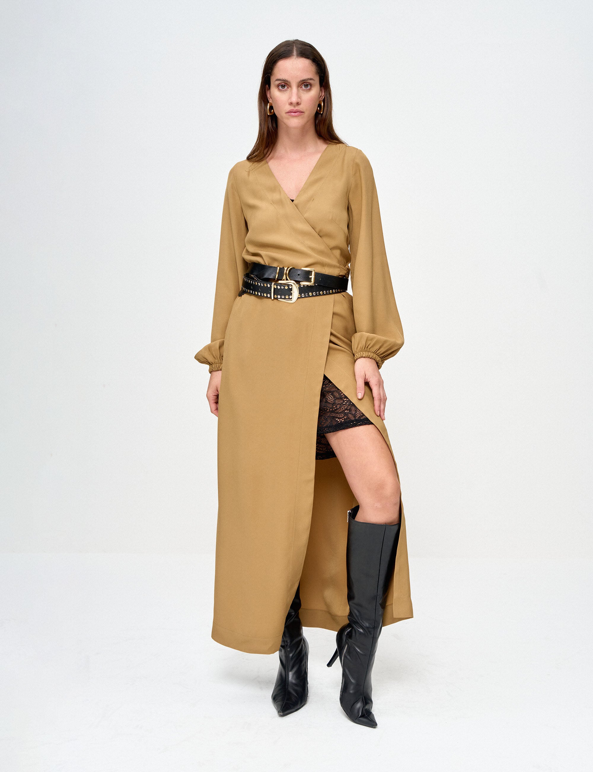 Vestido Vera Transpassado Caqui